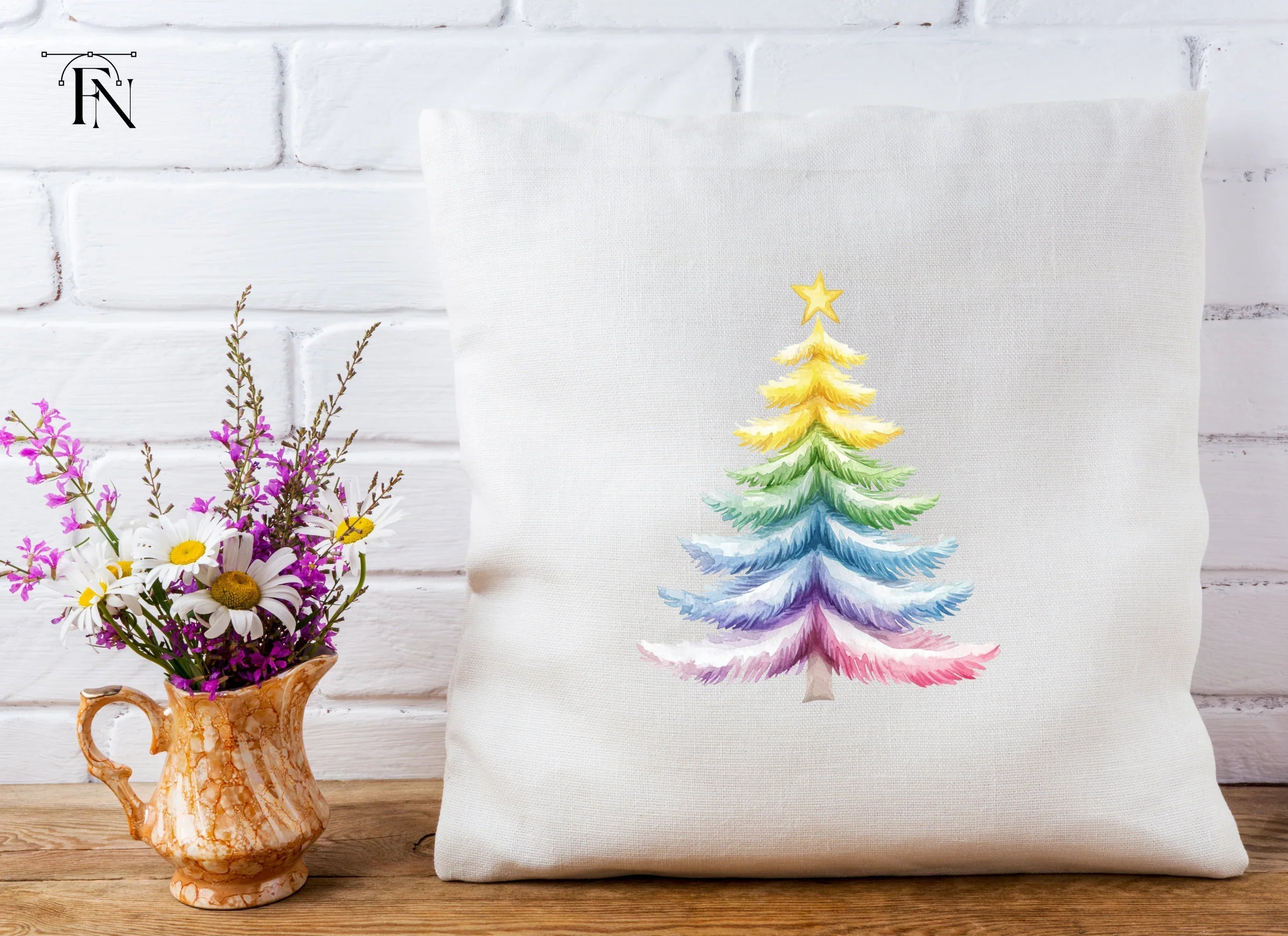 Pastel Rainbow Christmas Tree Clipart Bundle
