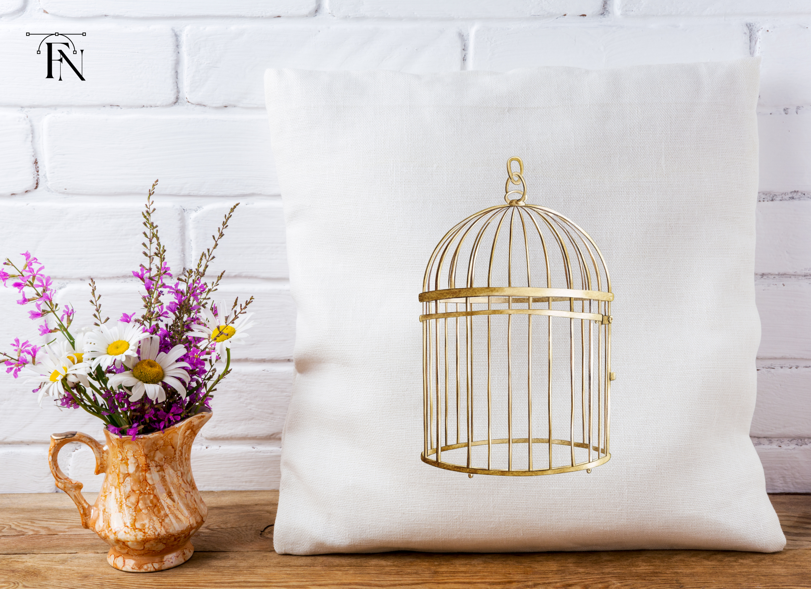 Vintage Gold Bird Cage Clipart Bundle