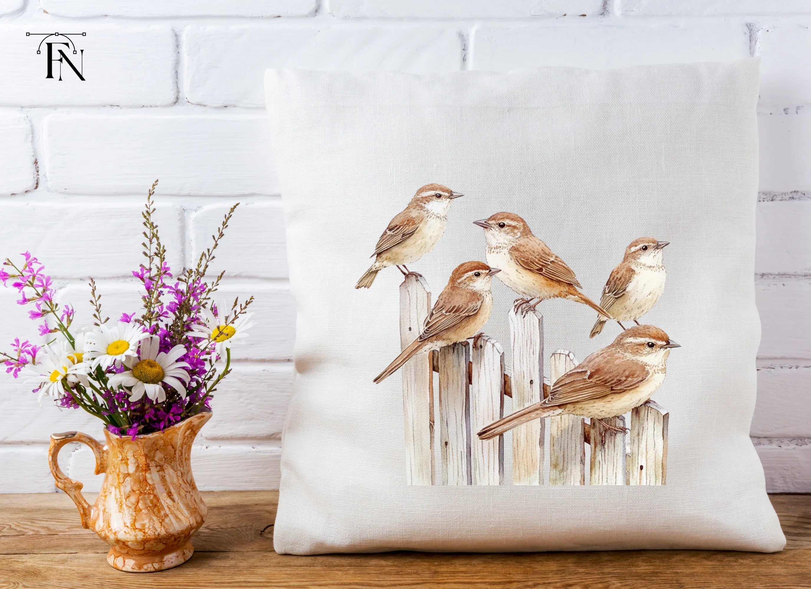 Sparrows on Fence Clipart Bundle