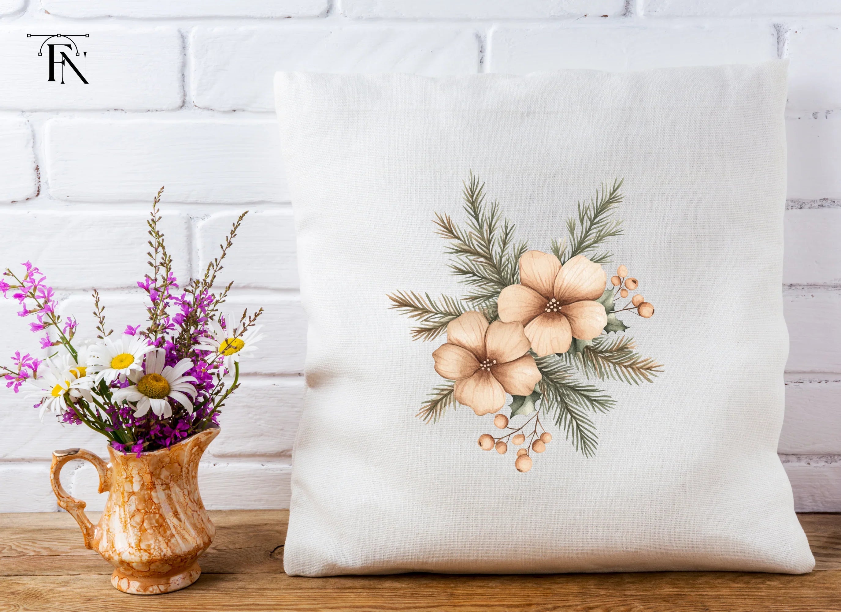 Winter Floral Pine Clipart Bundle