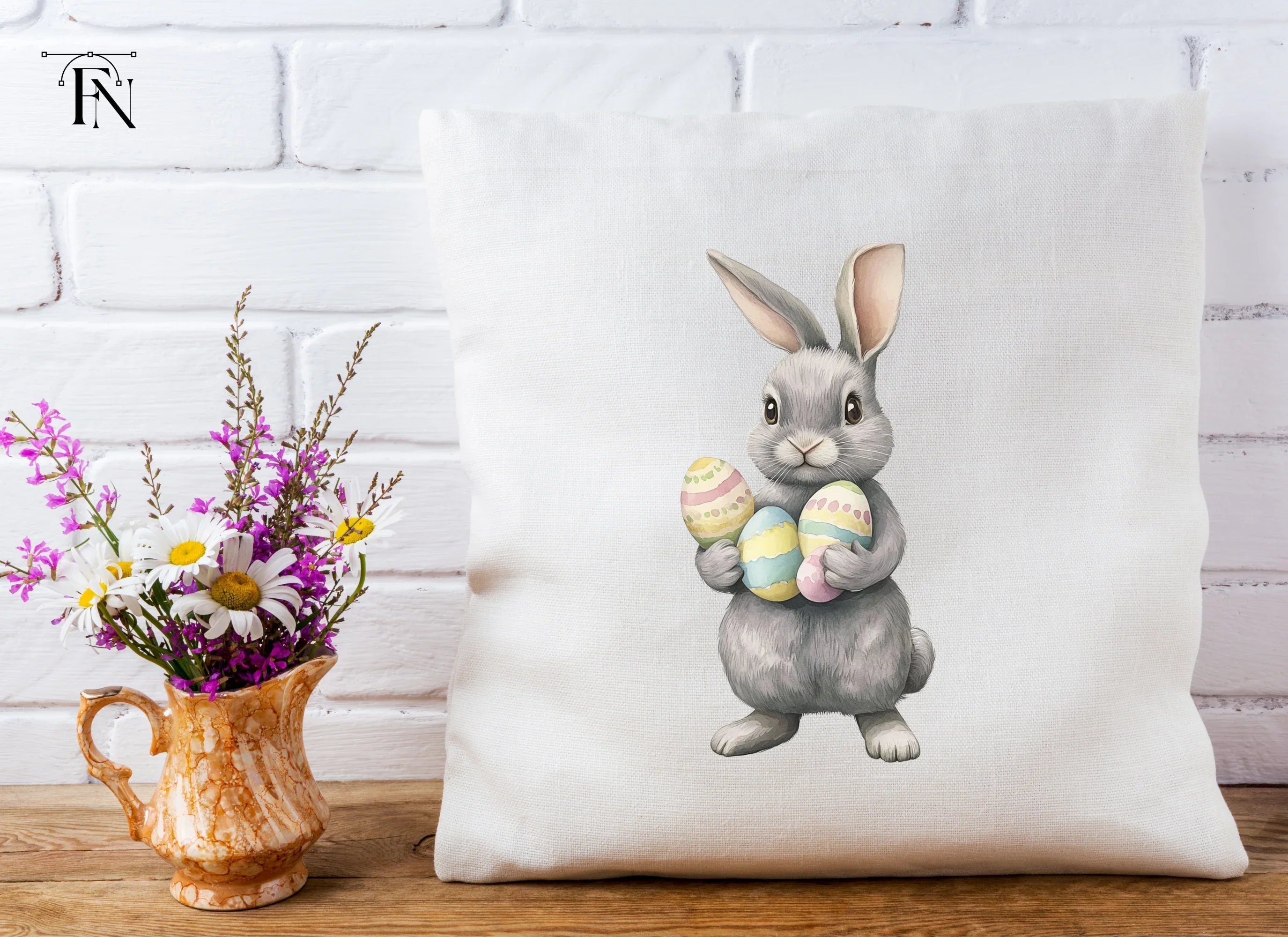 Charming Grey Easter Bunnies with Eggs Clipart Bundle