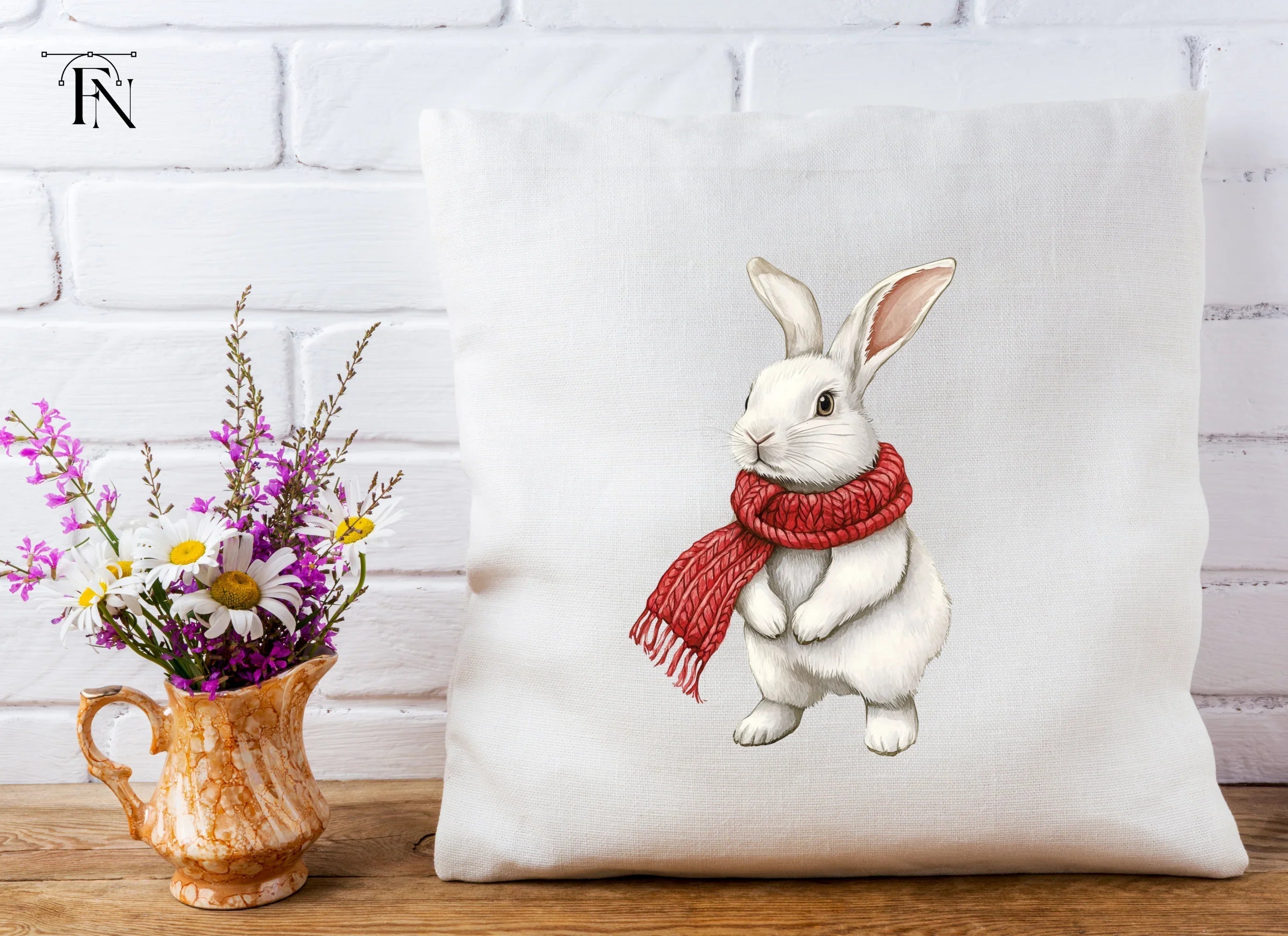 White Bunnies with Red Scarves Clipart Bundle