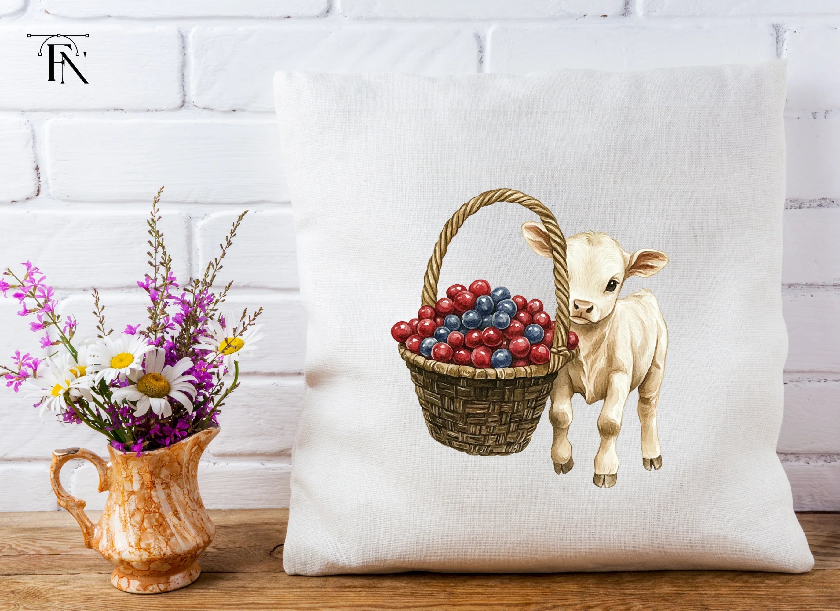 Cute Calf with Berry Basket Clipart Bundle