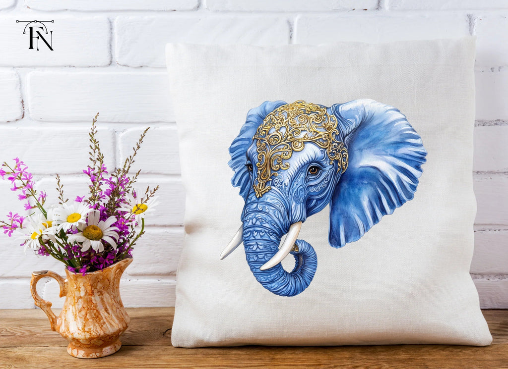 Ornate Blue Elephant Head Clipart Bundle