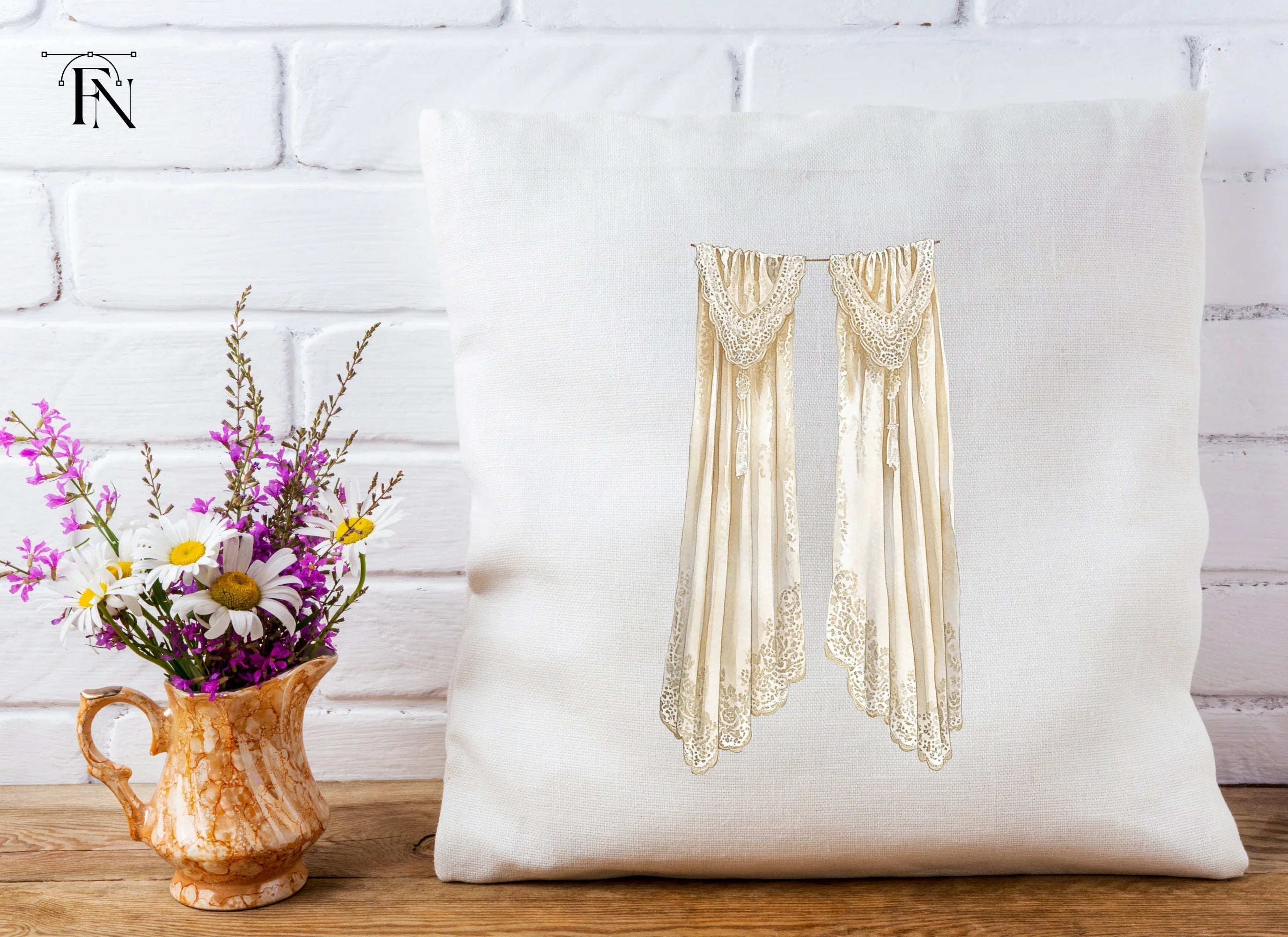 Vintage Cream Curtains Clipart Bundle
