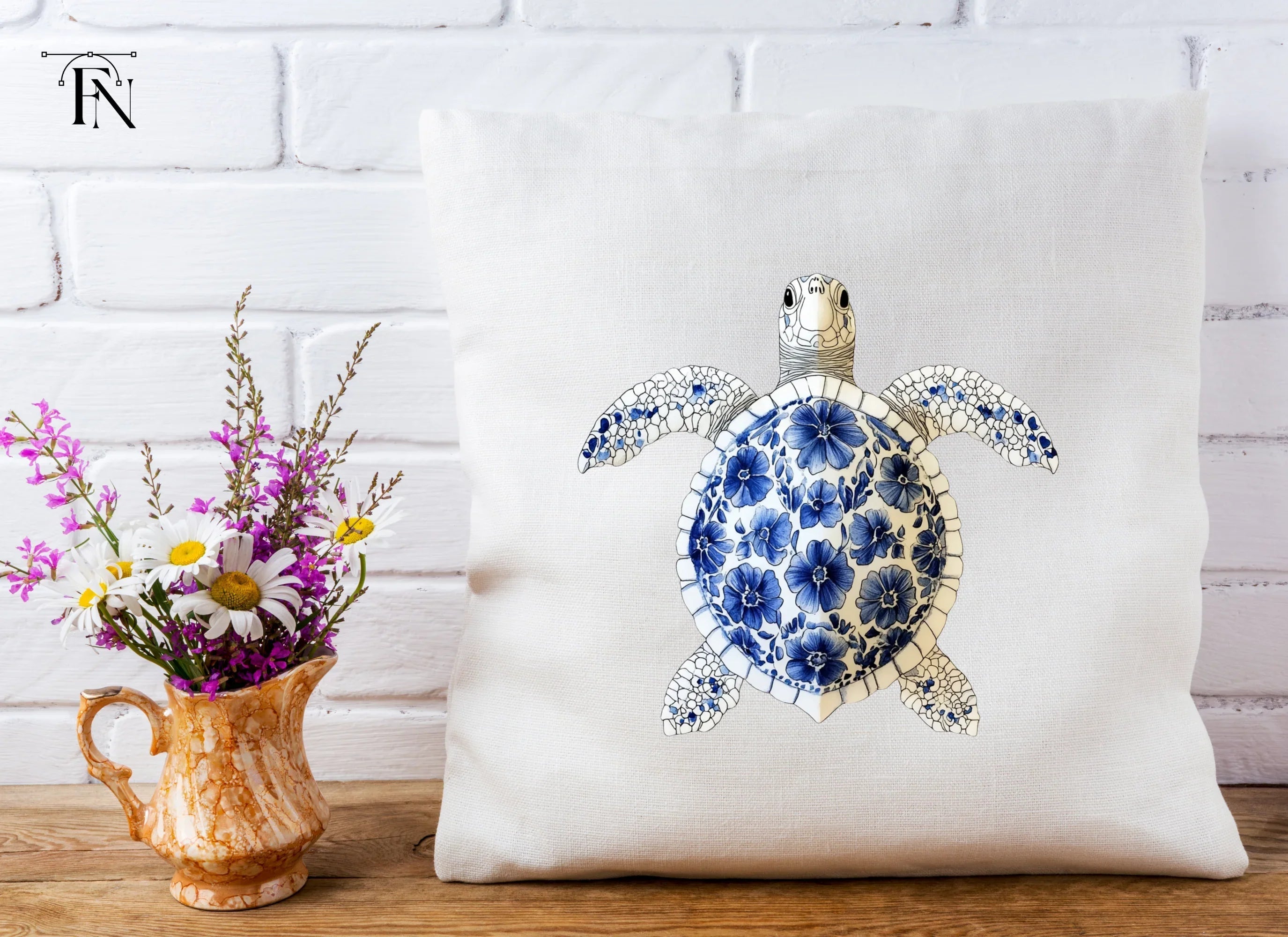 Blue White Chinoiserie Sea Turtle Clipart Bundle