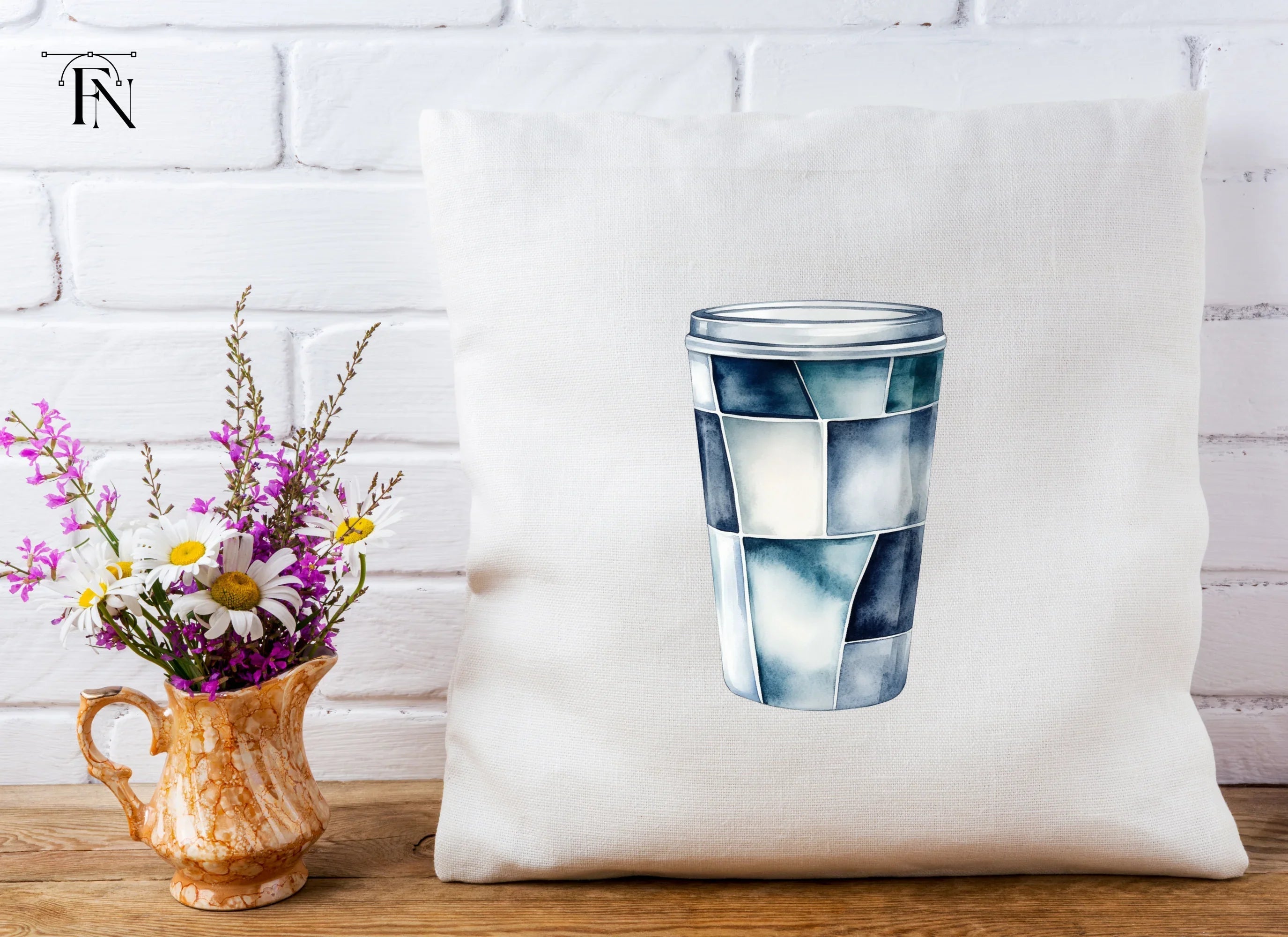 Blue Geometric Coffee Cup Clipart Bundle