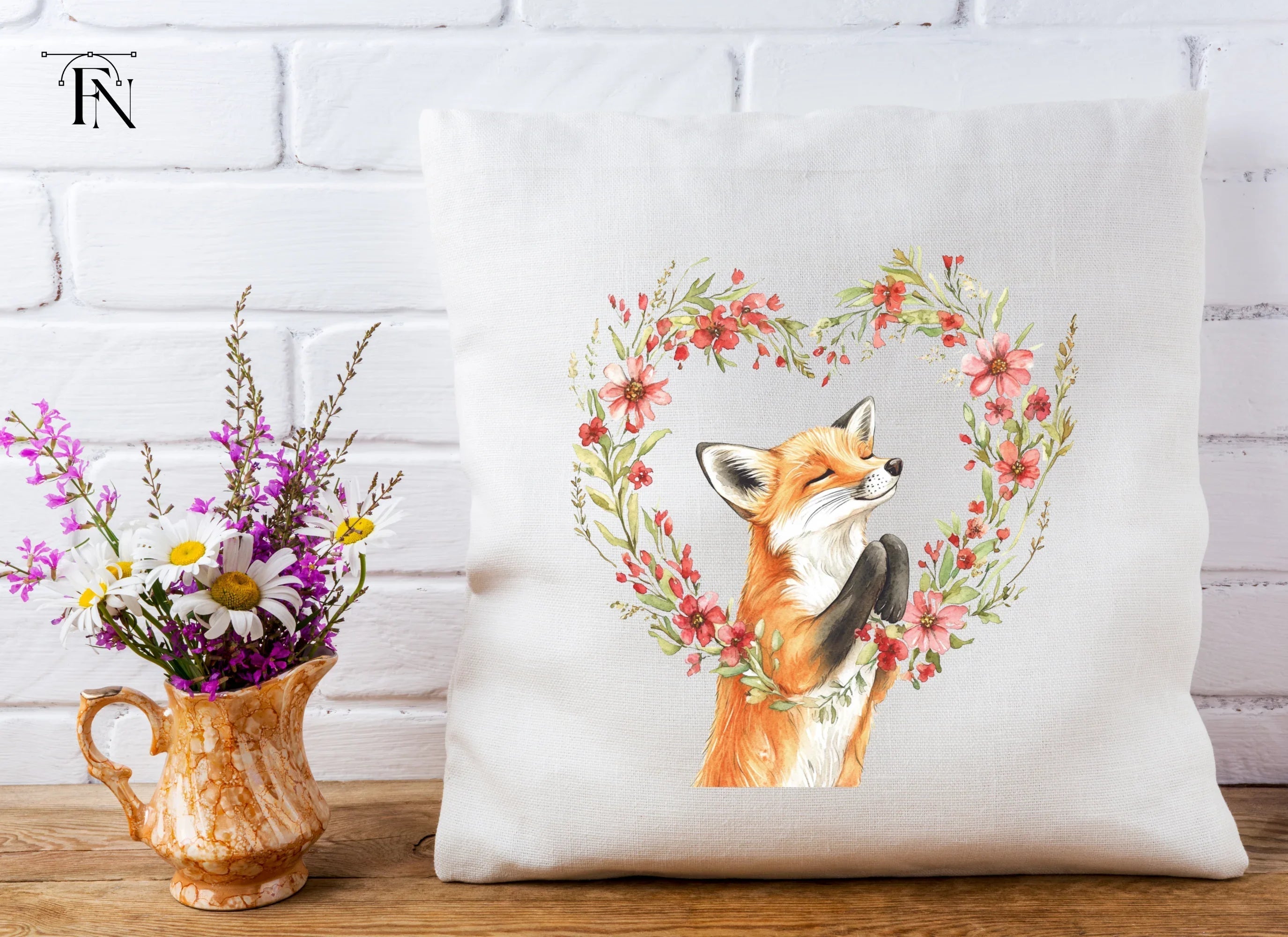 Cute Fox with Floral Heart Clipart Bundle