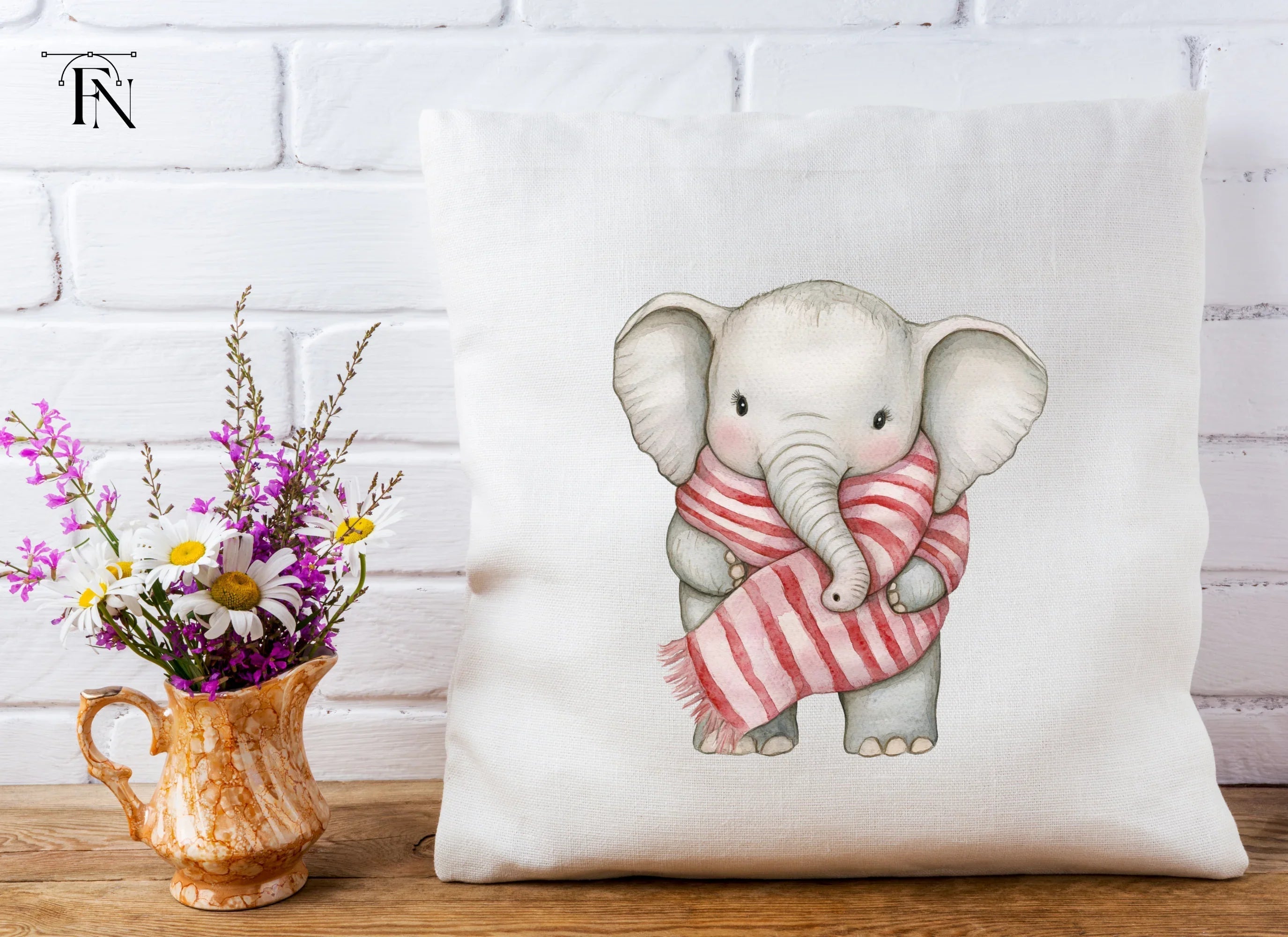 Cute Baby Elephant with Scarf Clipart Bundle