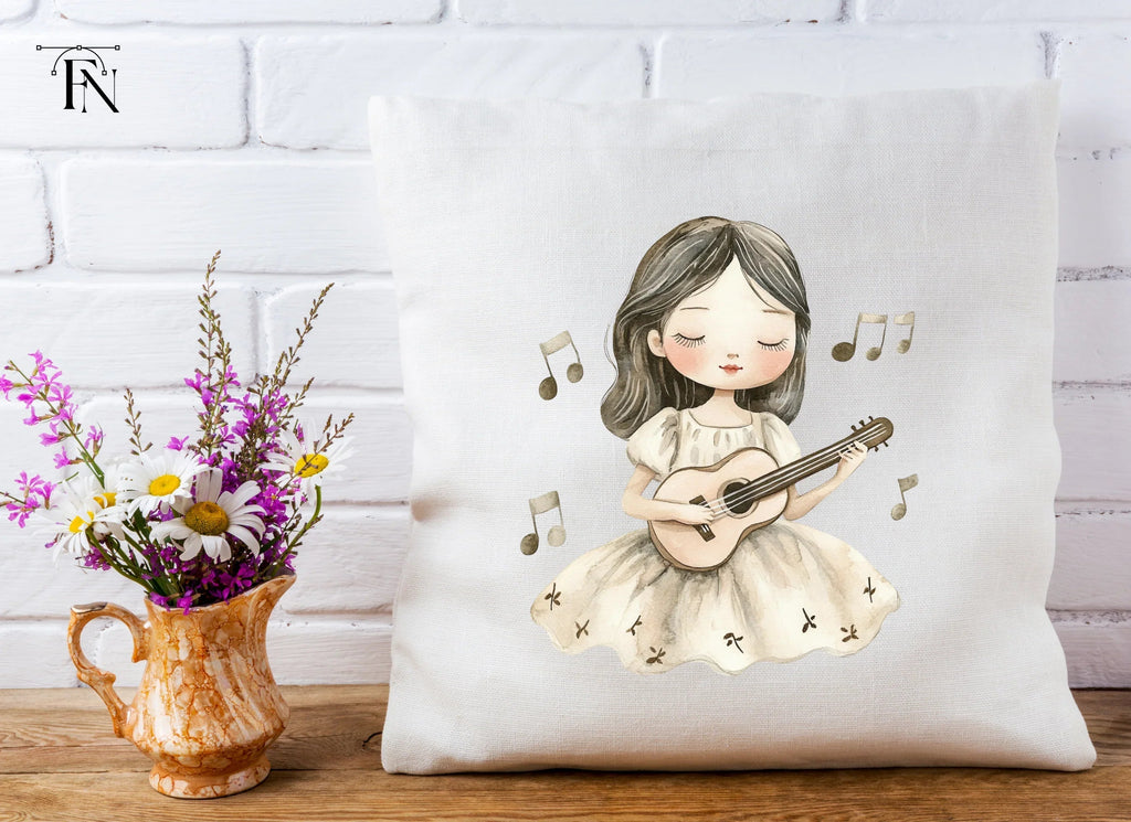 Girl Playing Ukulele with Music Notes Clipart Bundle