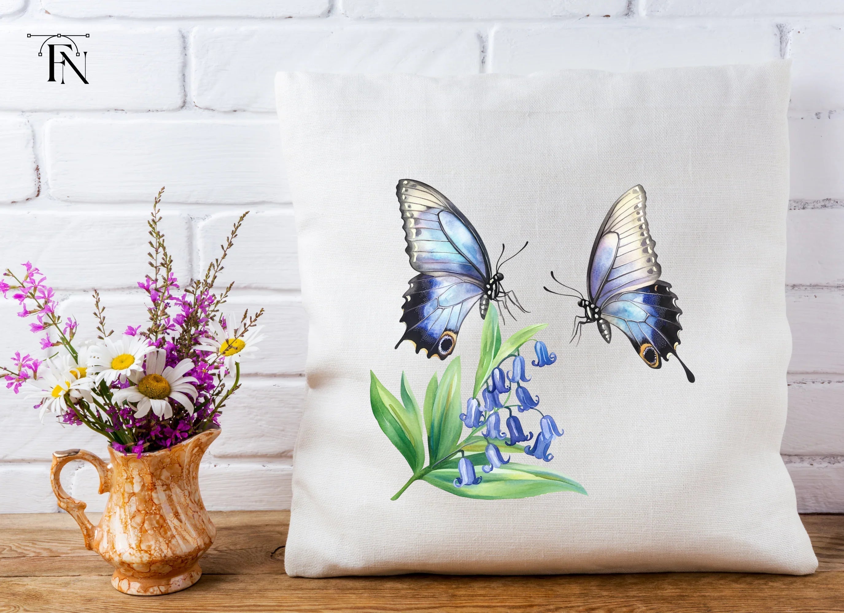 Bluebell Flowers and Butterfly Clipart Bundle