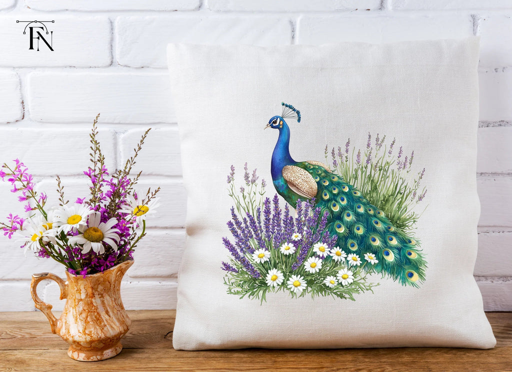 Peacock with Lavender and Daisies Clipart Bundle