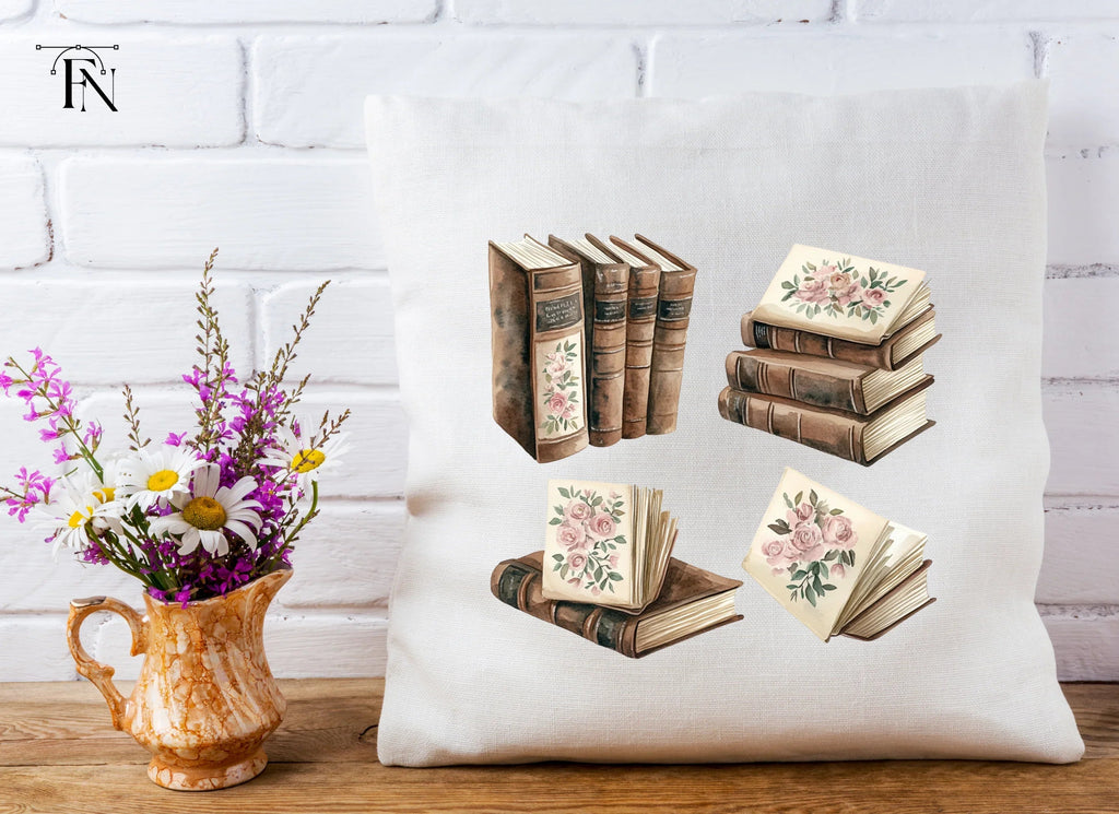 Vintage Floral Accents Books Clipart Bundle