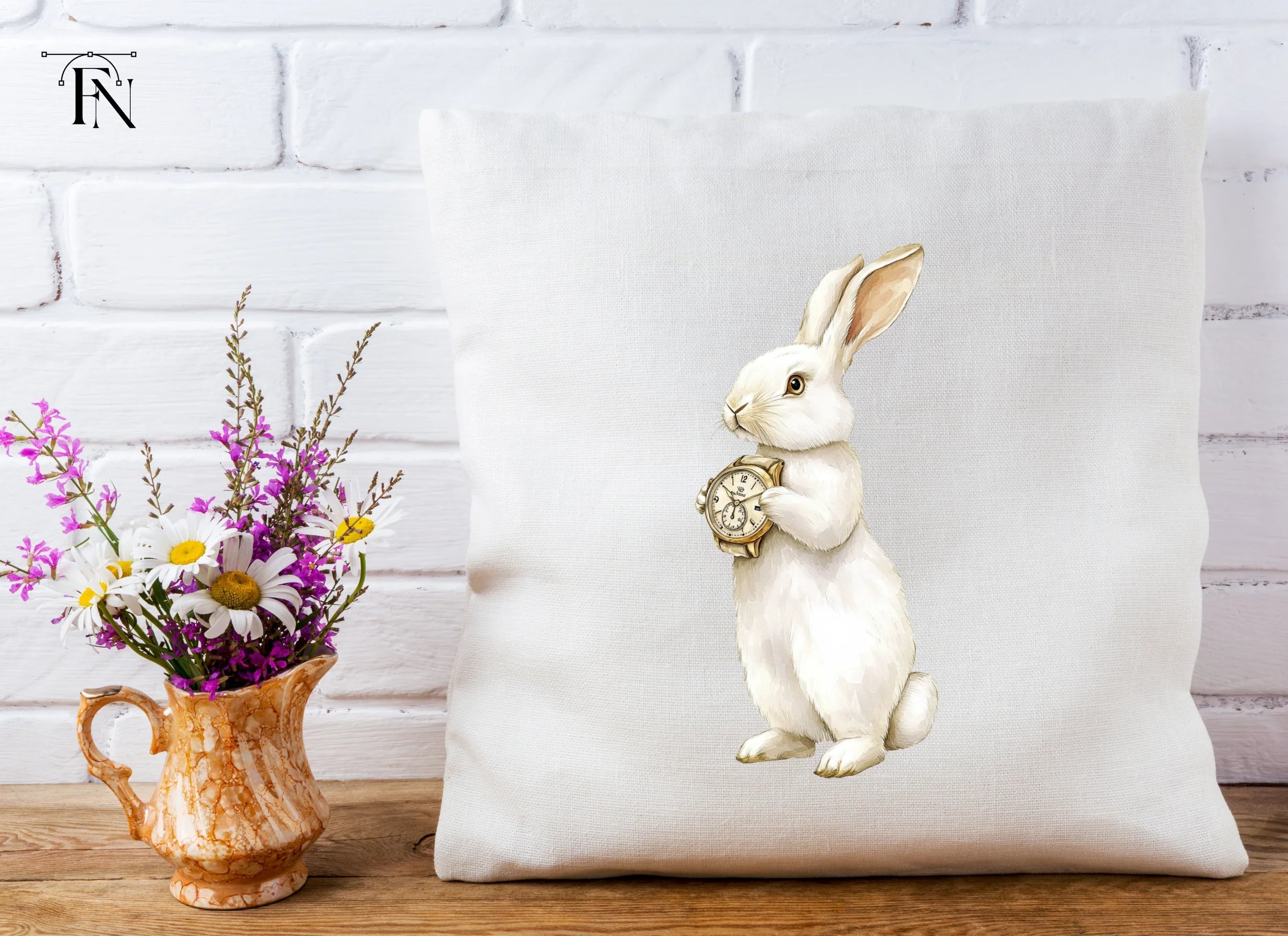 White Rabbit Holding Wristwatch Clipart Bundle
