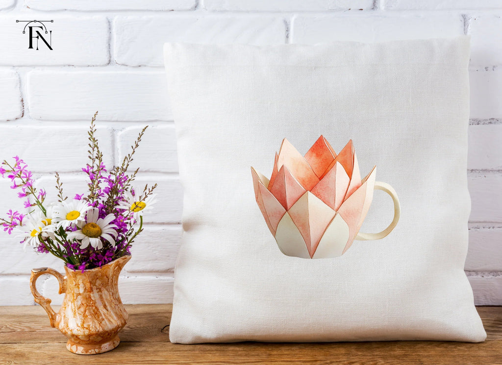 Elegant Lotus Teacup Clipart Bundle