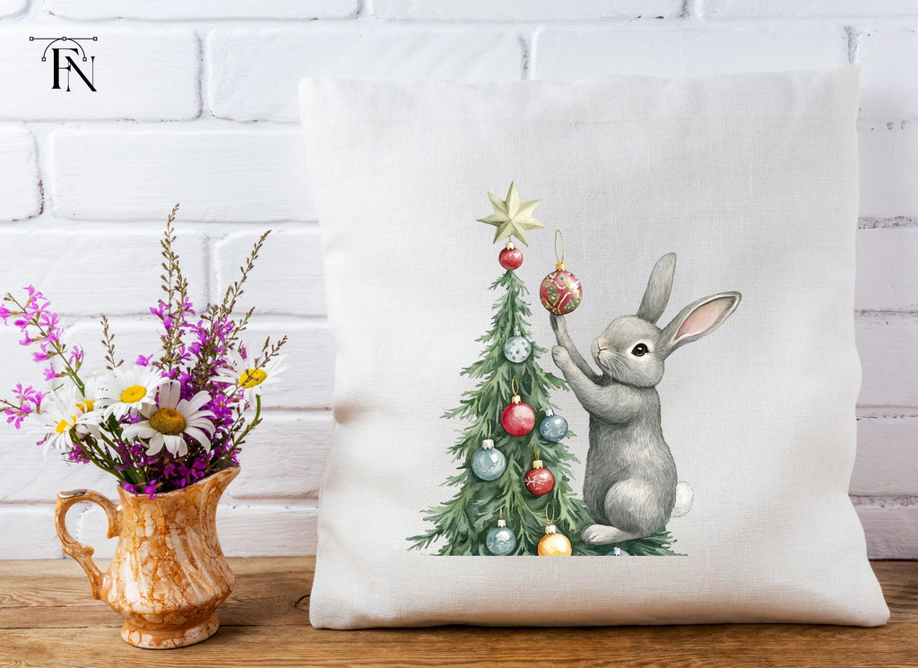 Gray Rabbit Holiday Tree Decorating Clipart Bundle
