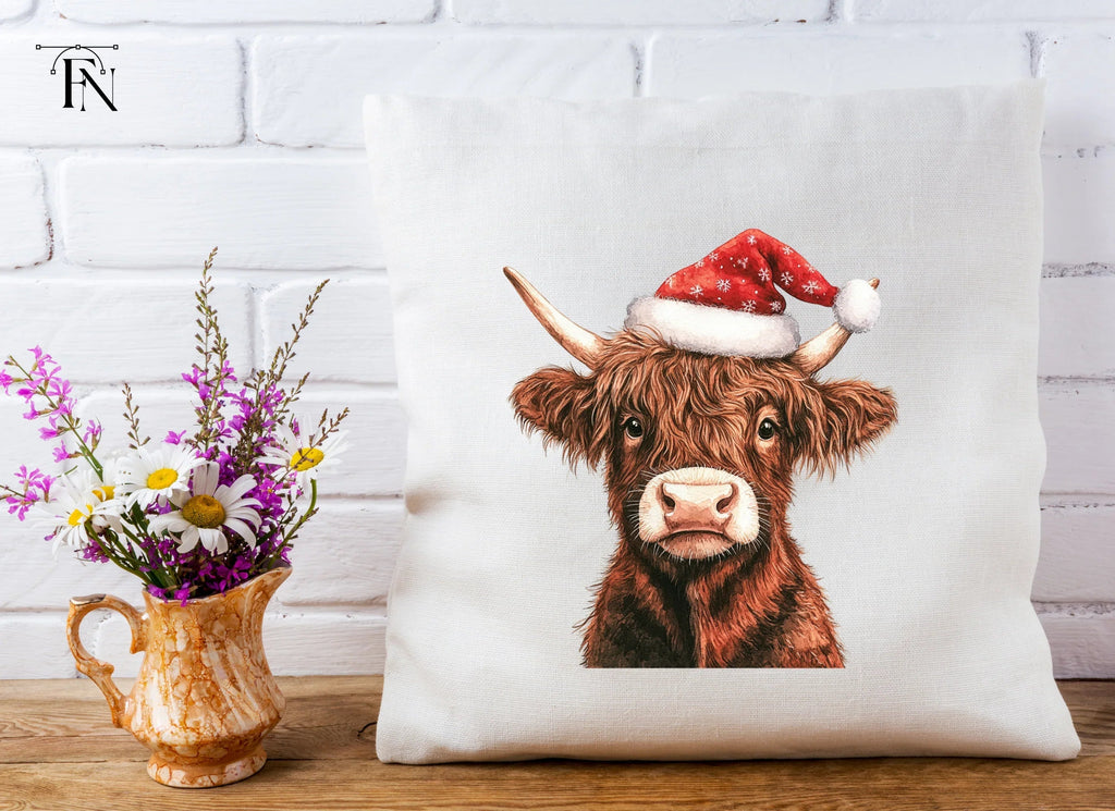 Cute Highland Cow Santa Hat Clipart Bundle