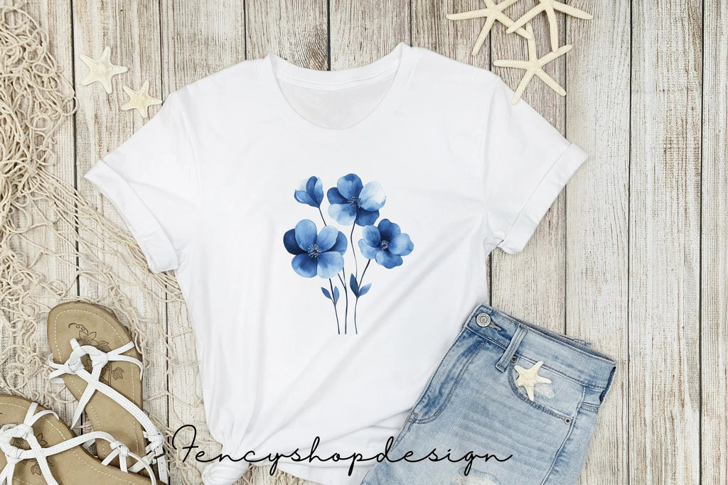 Blue Floral Clipart Bundle