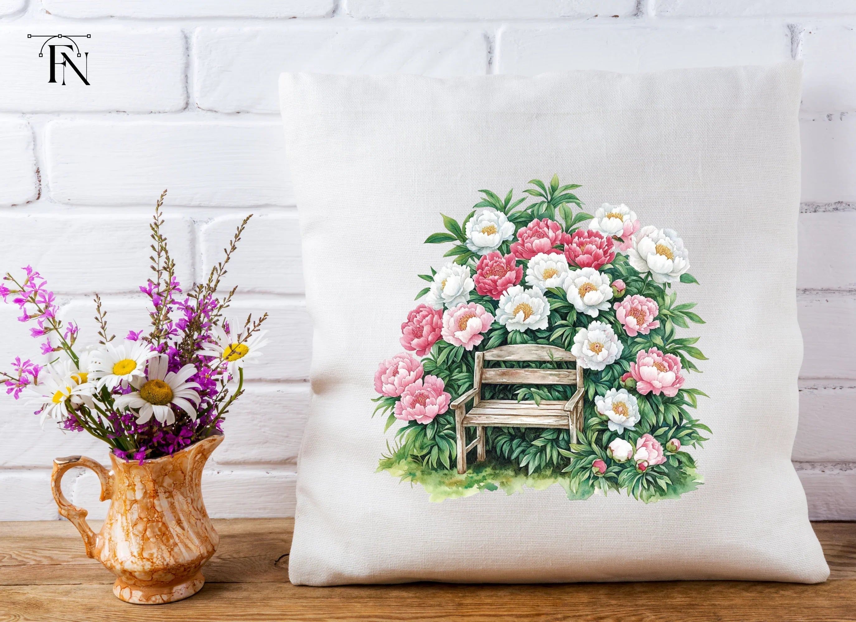 Peony Garden Bench Clipart Bundle