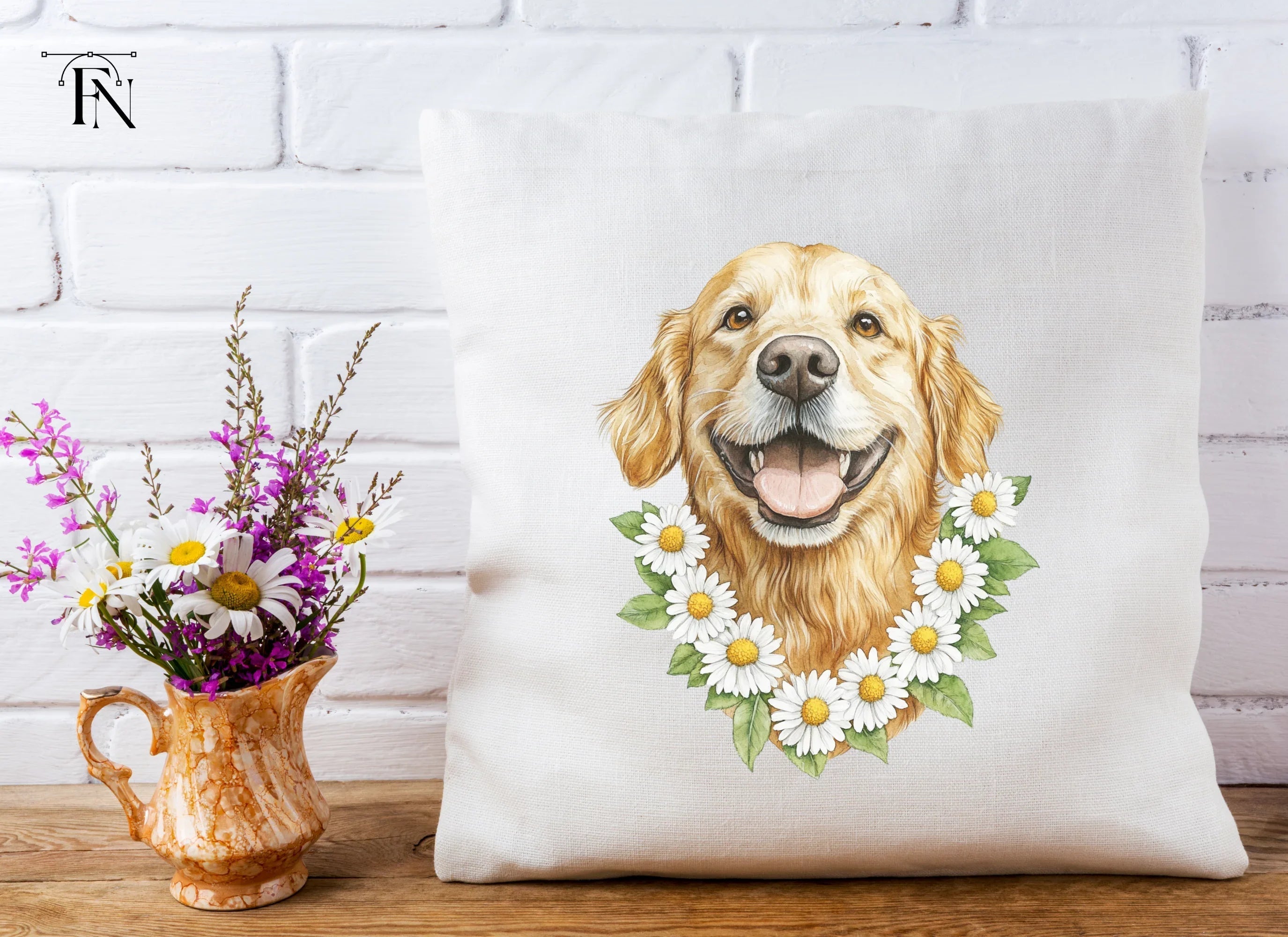 Golden Retriever Daisy Wreath Clipart Bundle