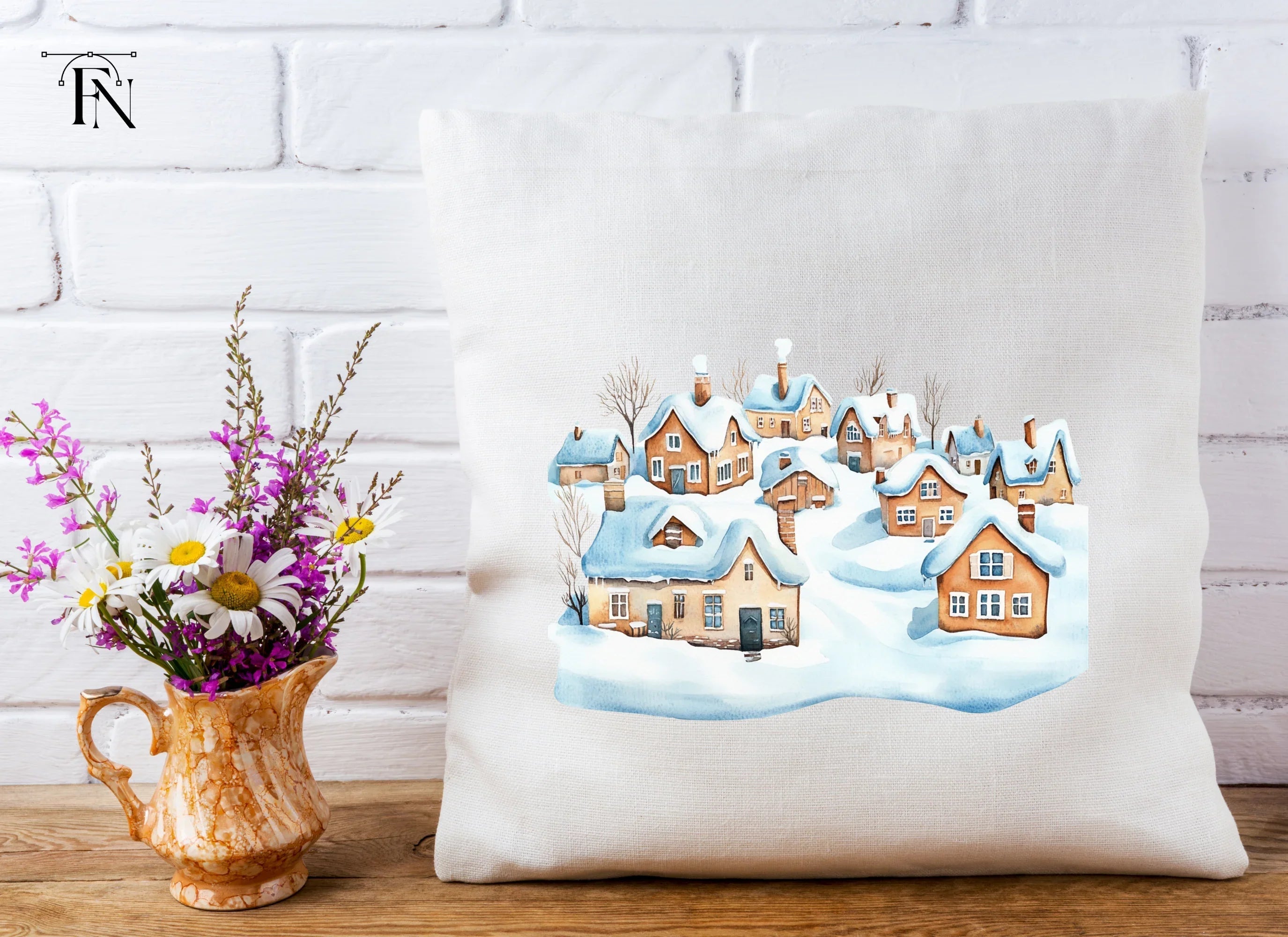 Snowy Winter Village Landscape Clipart Bundle