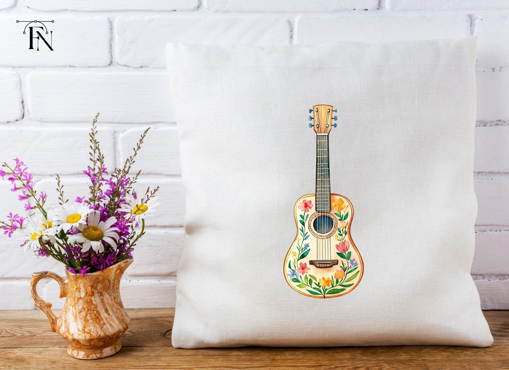 Floral Acoustic Guitar Clipart Bundle