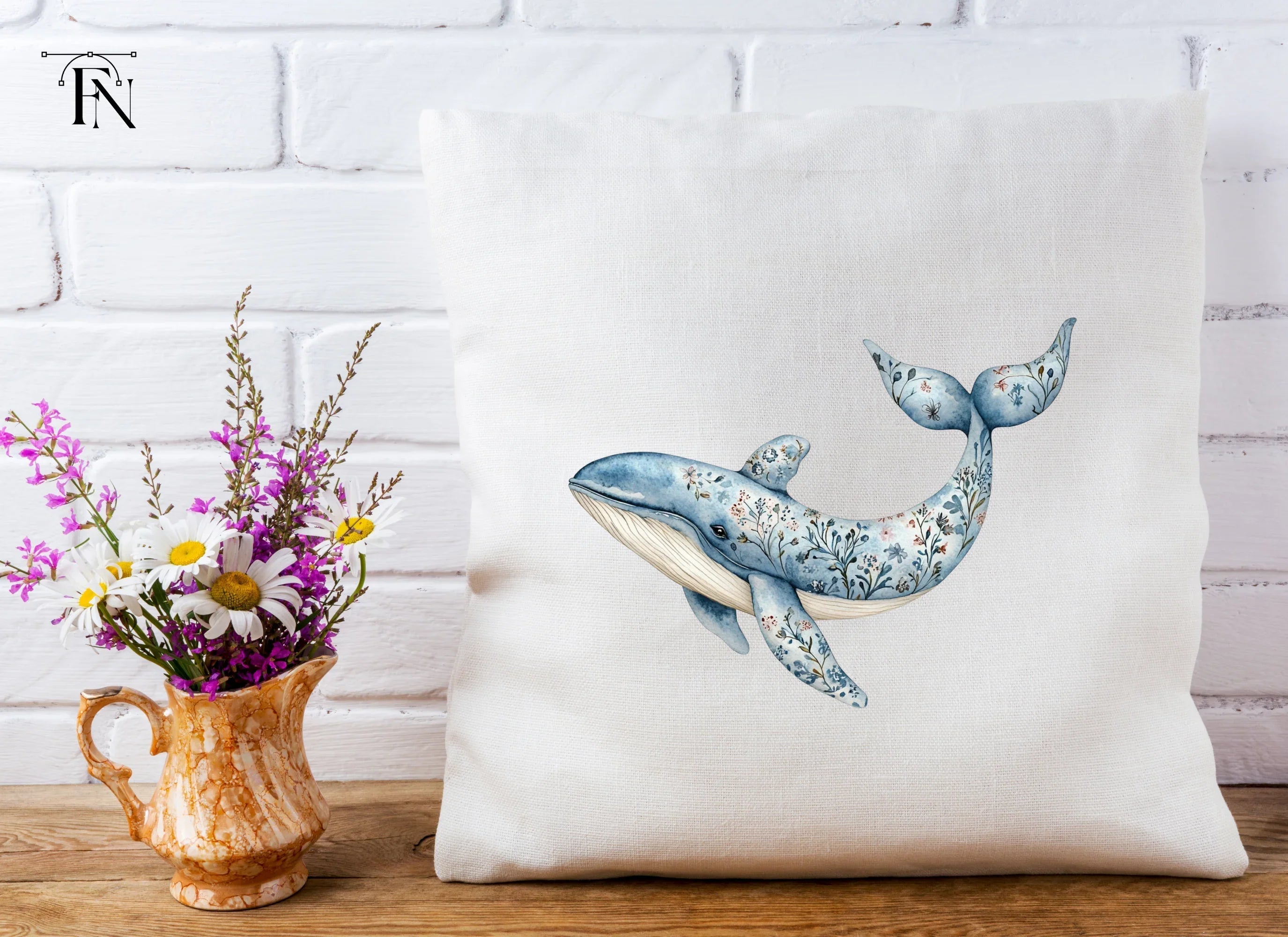 Whale and Wildflower Clipart Bundle