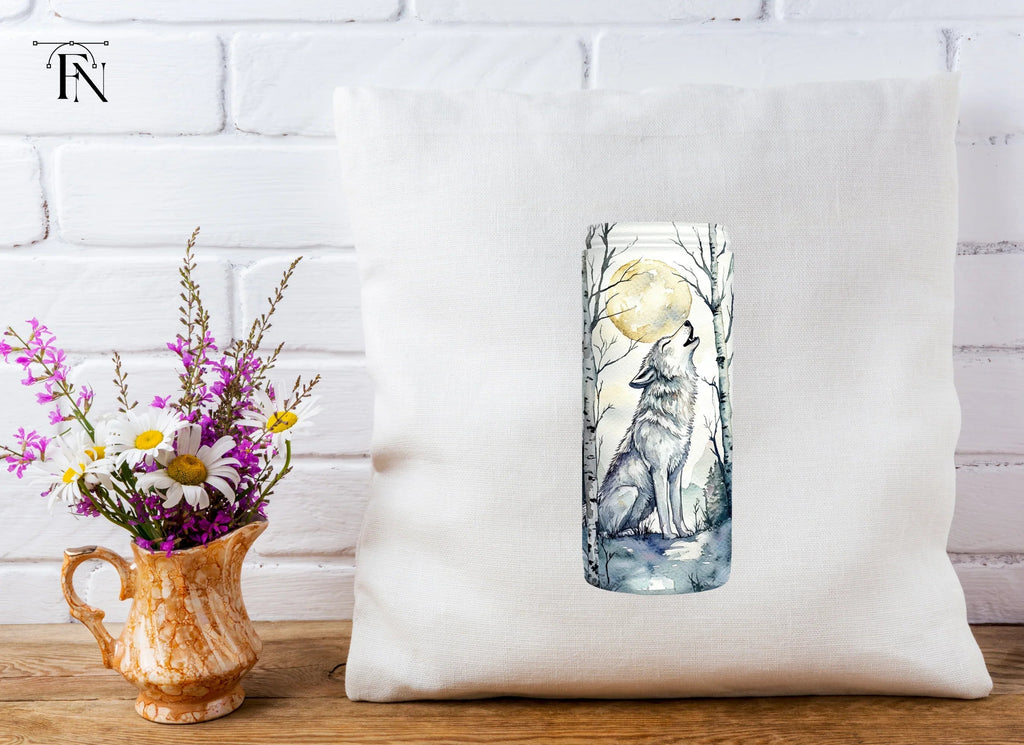 White Wolf Howling in Birch Forest Clipart Bundle