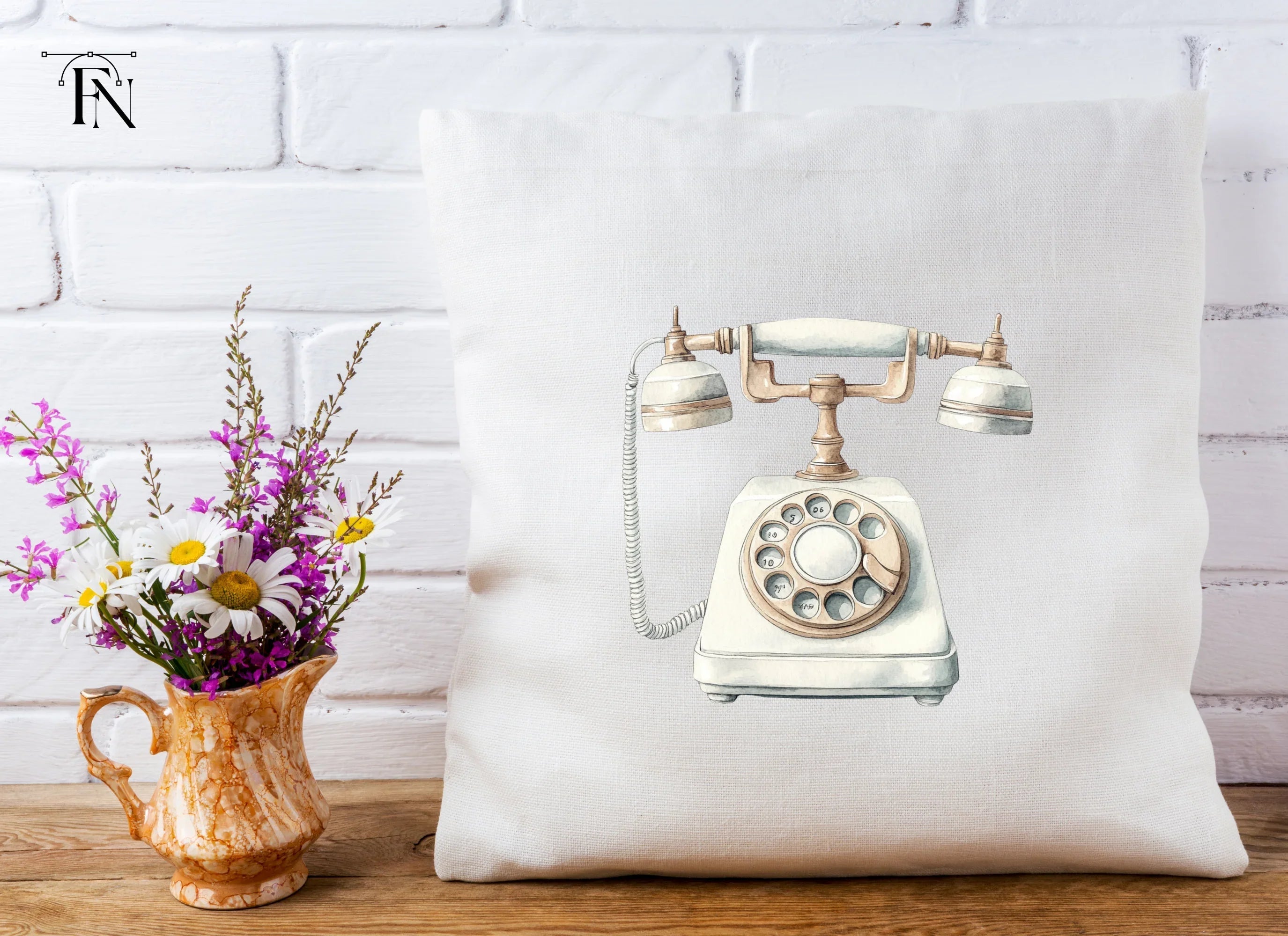Vintage White Rotary Phone Clipart Bundle