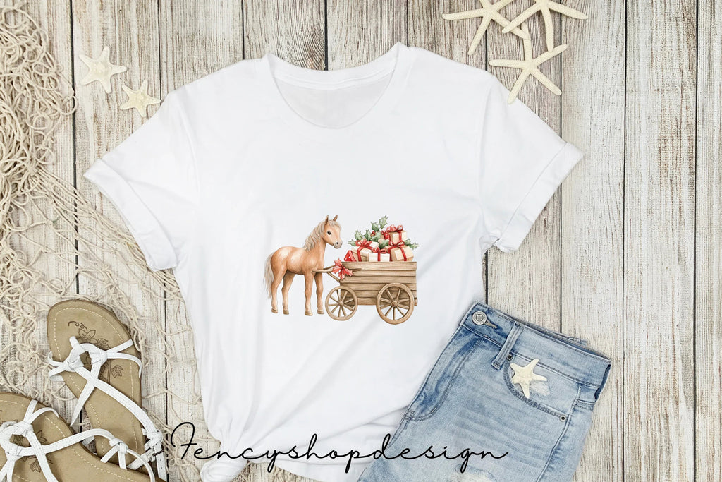 Christmas Horse Cart with Gifts Clipart Bundle