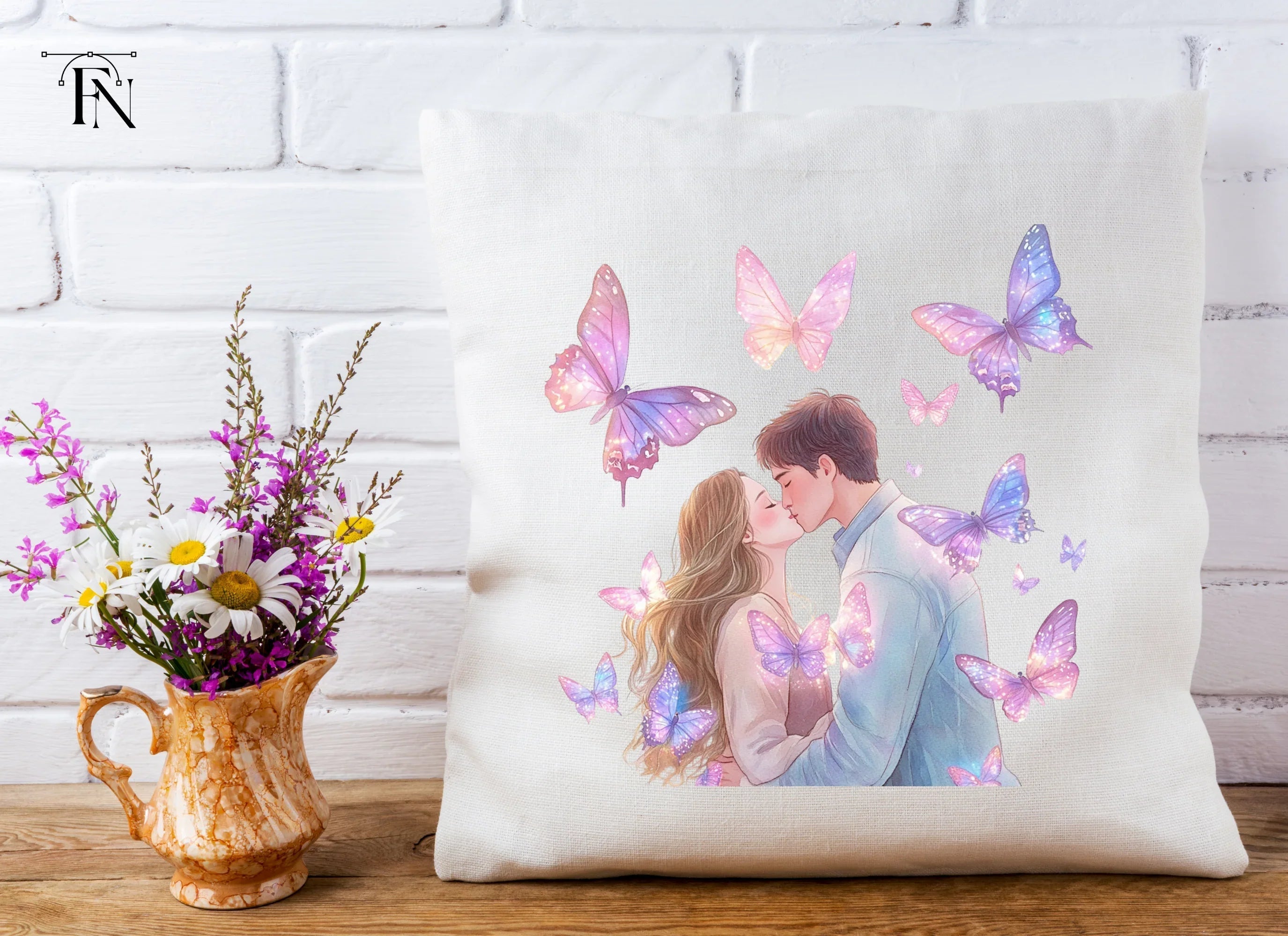 Romantic Couple Kissing with Butterflies Clipart Bundle
