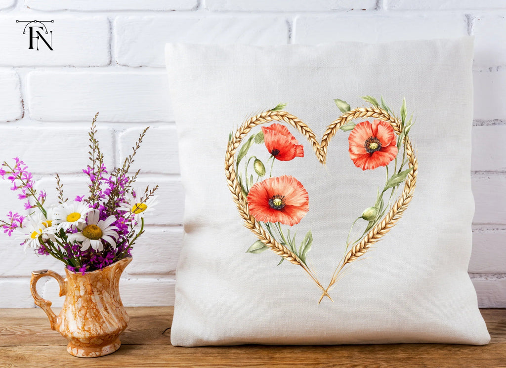 Poppy and Wheat Heart Clipart Bundle