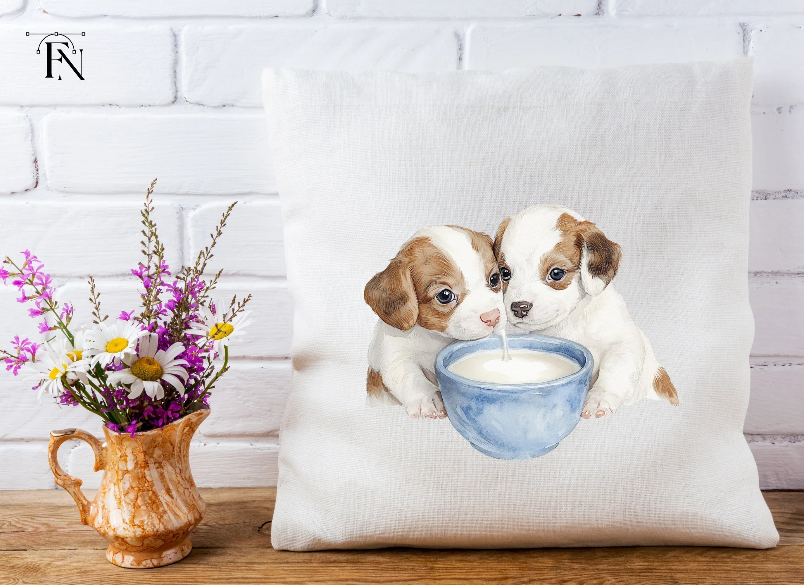 Adorable Puppy Pairs Drinking Milk Clipart Bundle