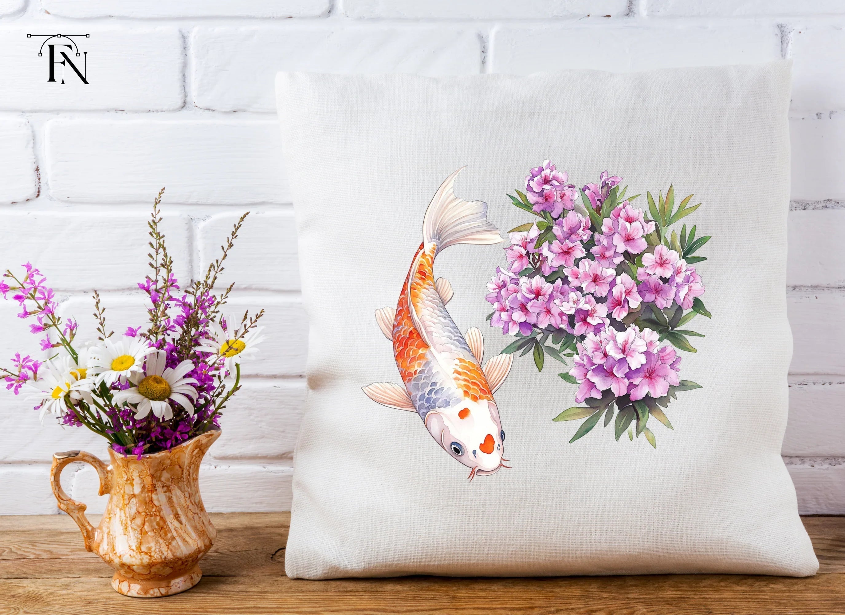Koi Fish and Pink Flowers Clipart Bundle