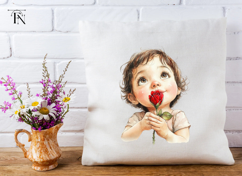 Cute Babies with Red Roses Clipart Bundle