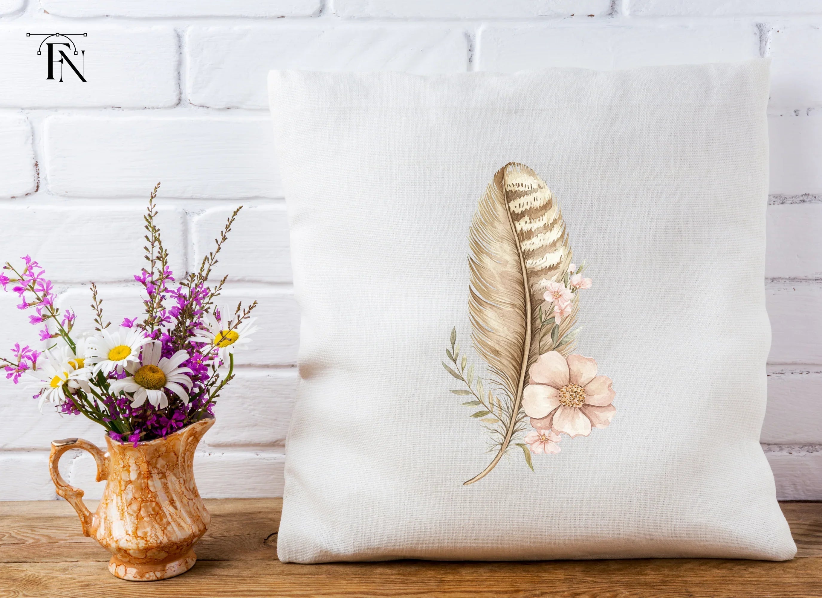 Boho Feather Floral Clipart Bundle