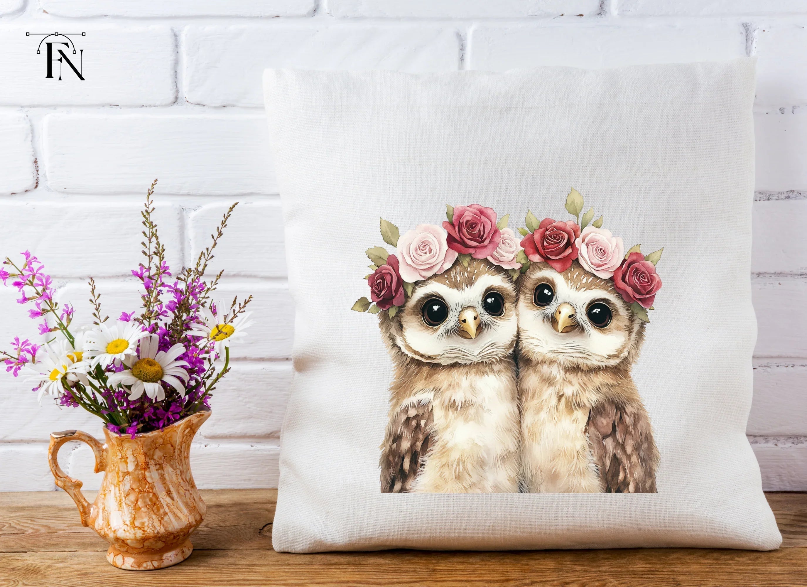 Cute Owl Couples with Flower Crowns Clipart Bundle