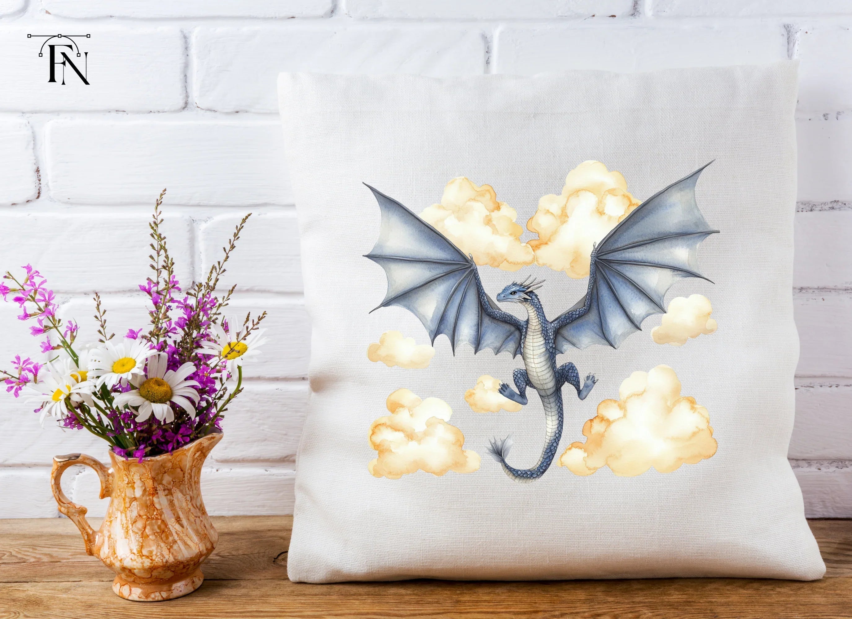 Blue Dragon with Clouds Clipart Bundle