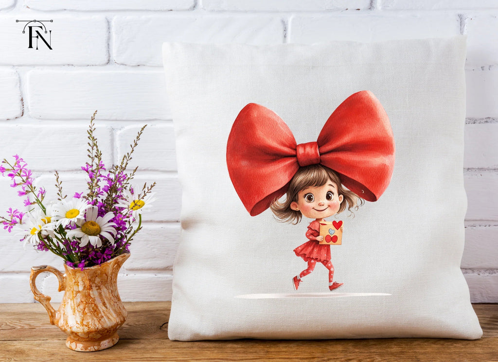 Cute Girls with Red Bows Clipart Bundle