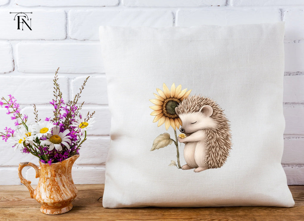 Cute Hedgehog Sleeping with Sunflower Clipart Bundle