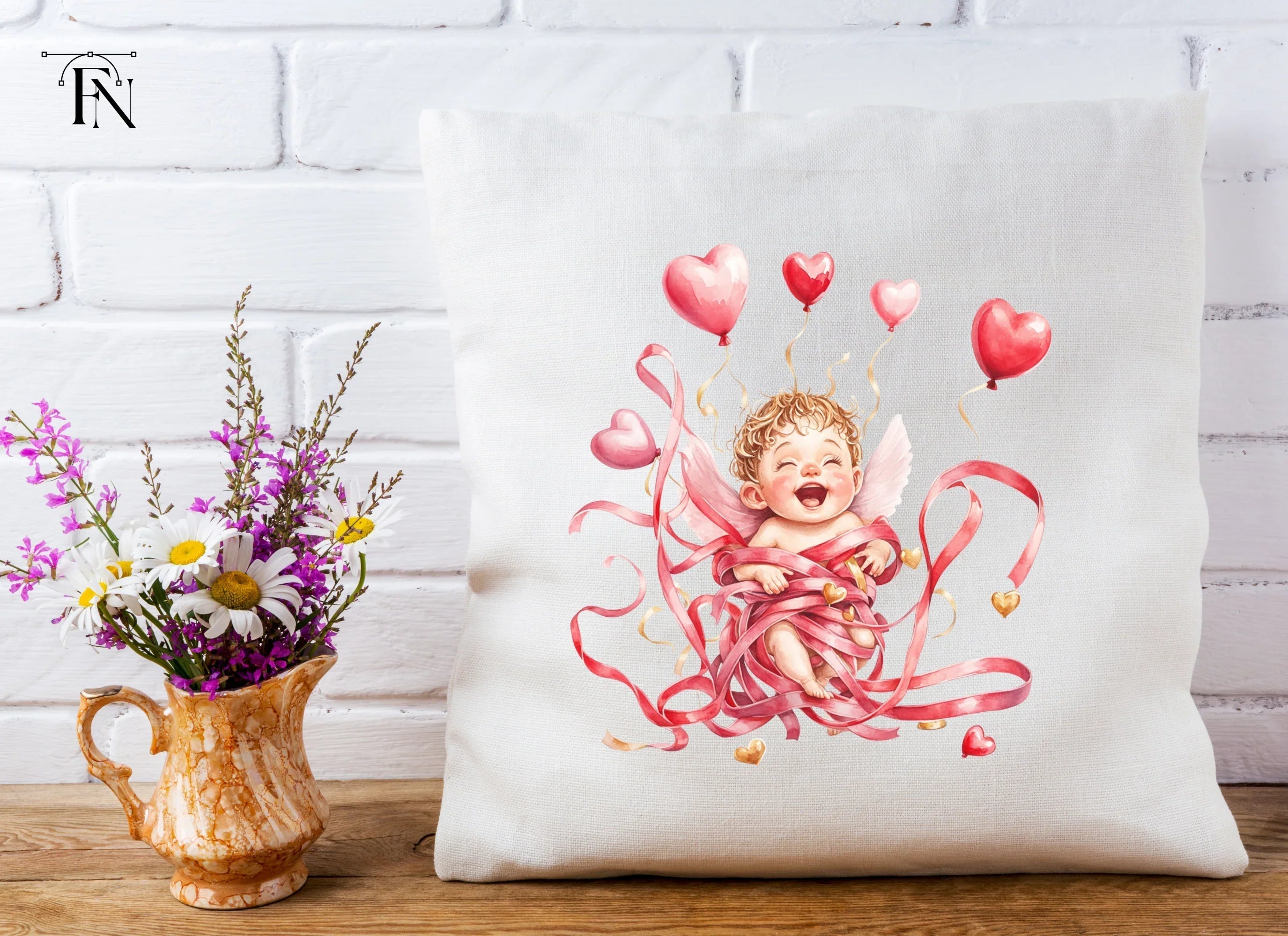 Playful Cupid with Ribbons Clipart Bundle