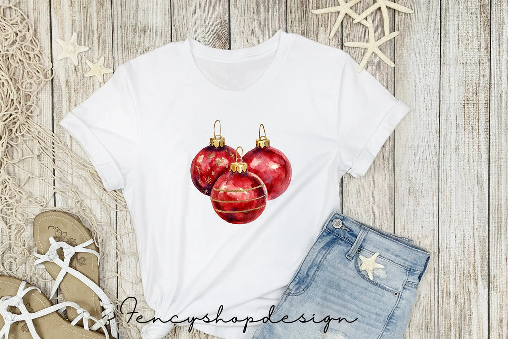Vibrant Red Christmas Ornaments Clipart Bundle
