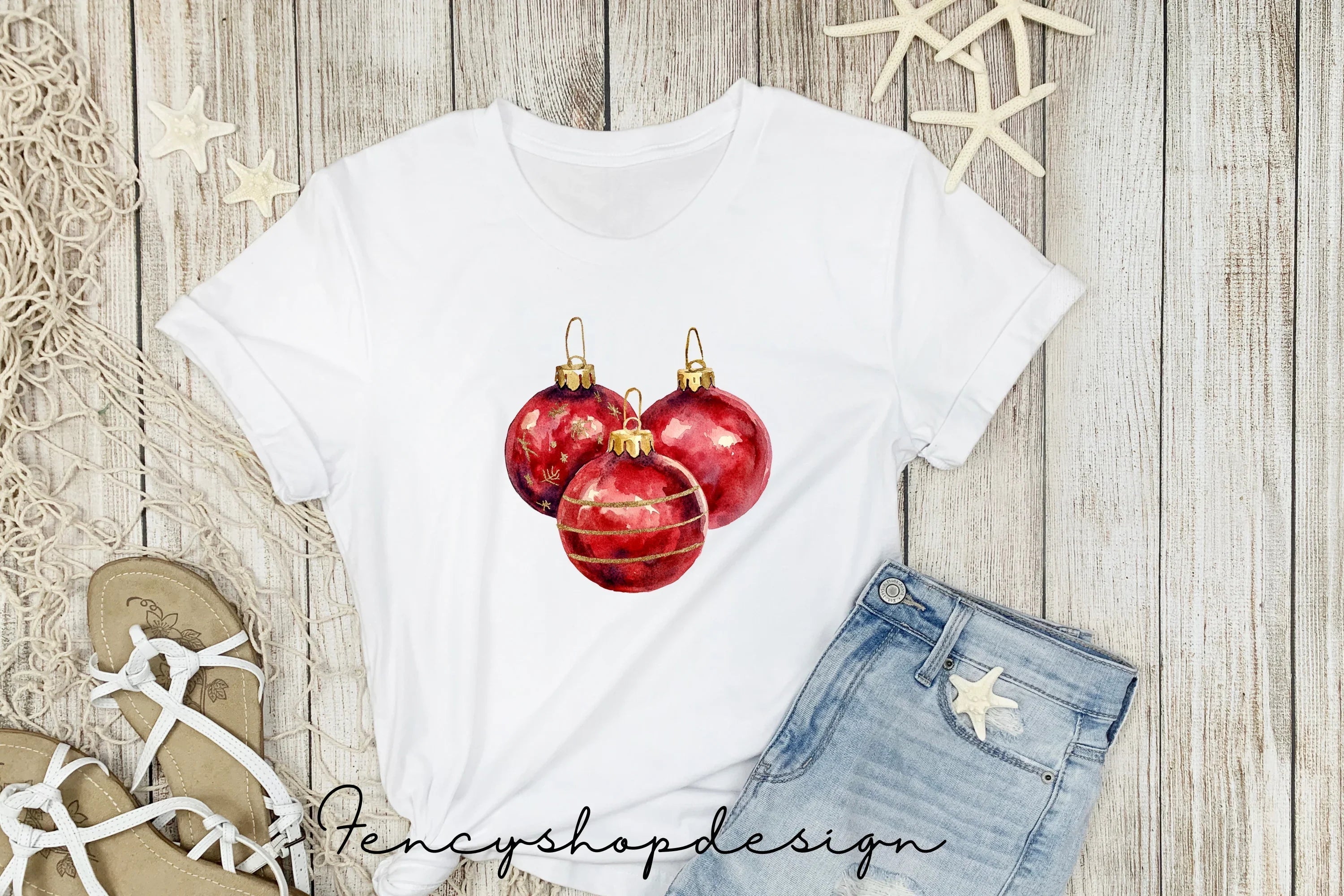 Vibrant Red Christmas Ornaments Clipart Bundle