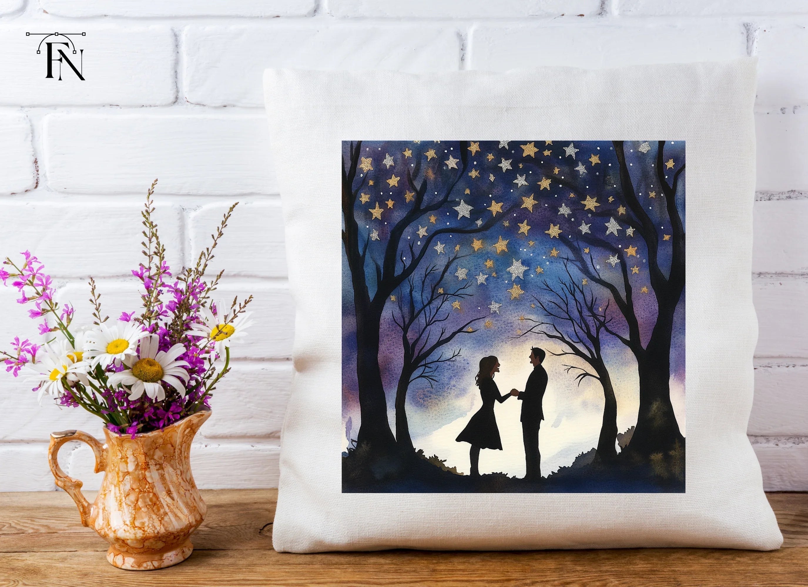 Romantic Couple Under Starry Trees Clipart Bundle