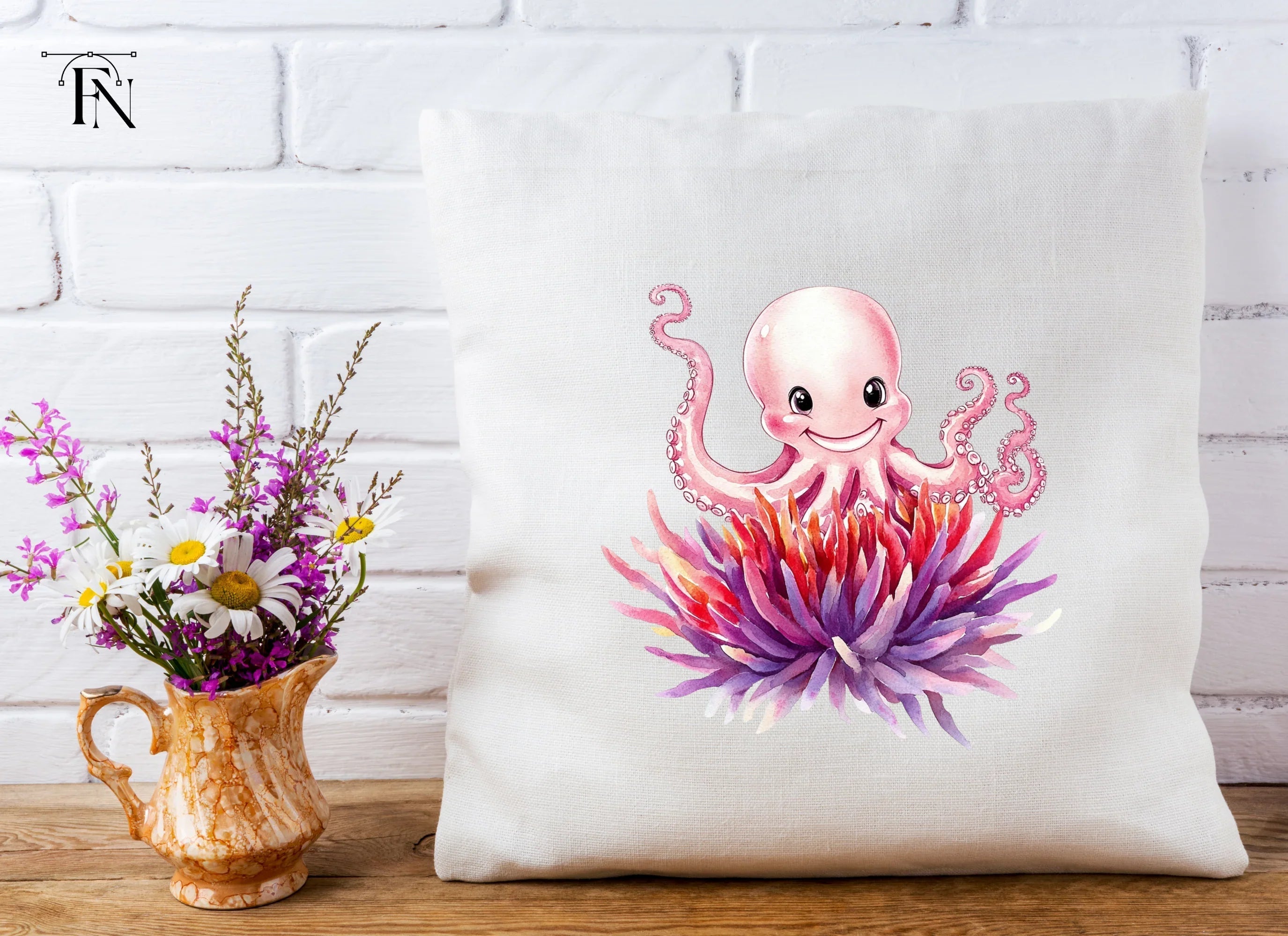 Happy Octopus with Flowers Clipart Bundle