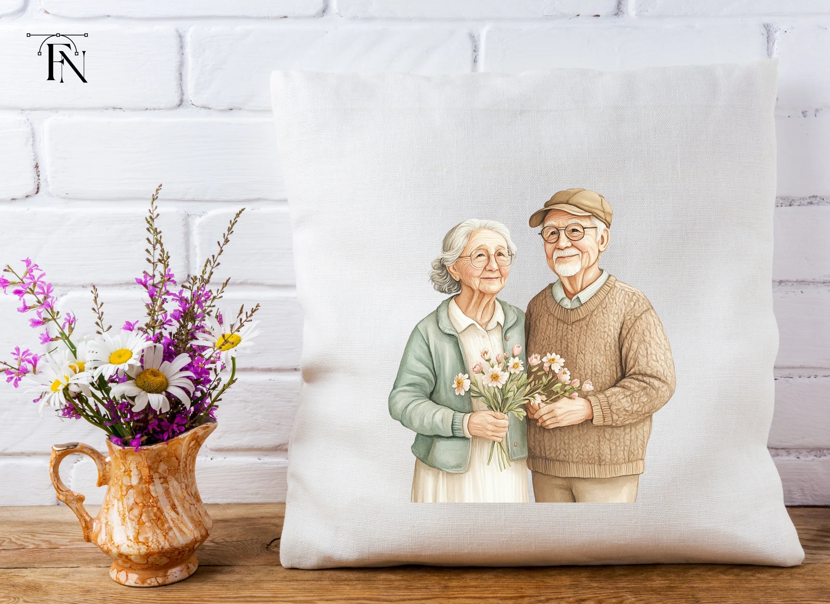 Senior Couples Holding Flowers Clipart Bundle