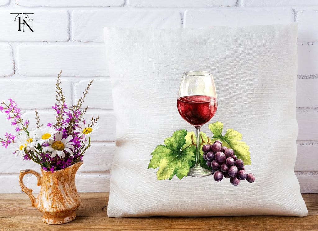 Red Wine Glasses with Grapes Clipart Bundle