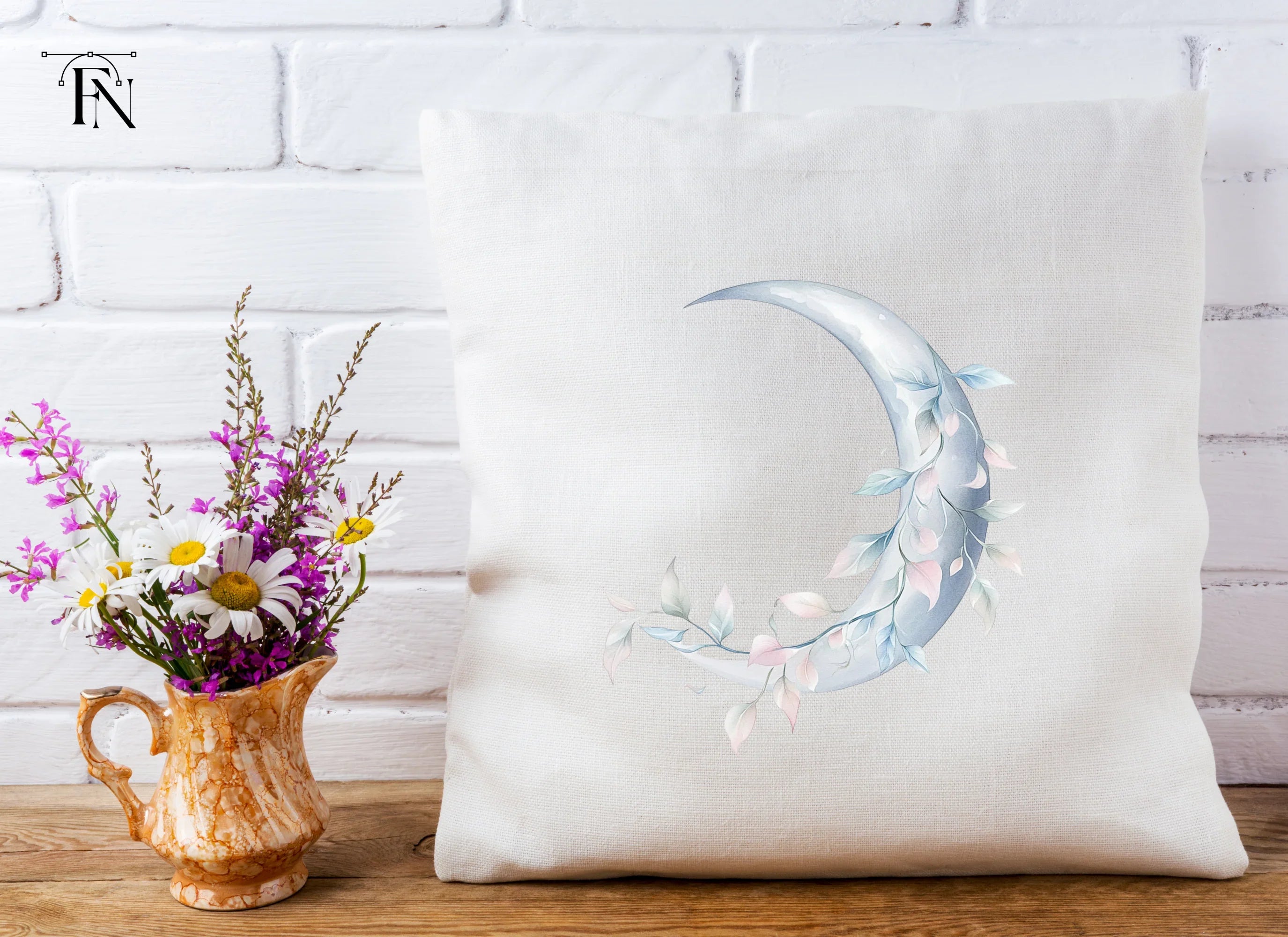 Whimsical Floral Moon Clipart Bundle