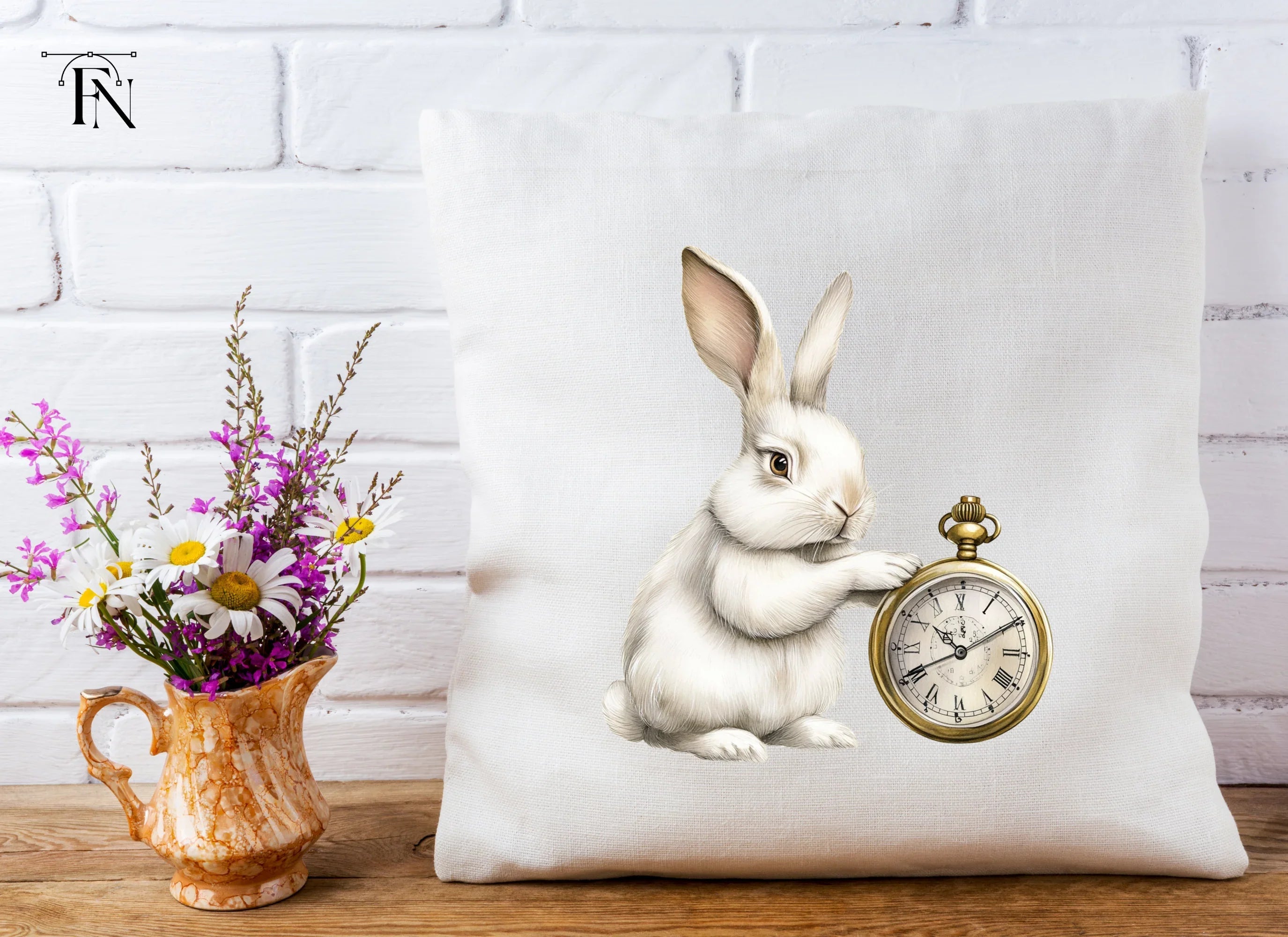 White Rabbit with Pocket Watch Clipart Bundle