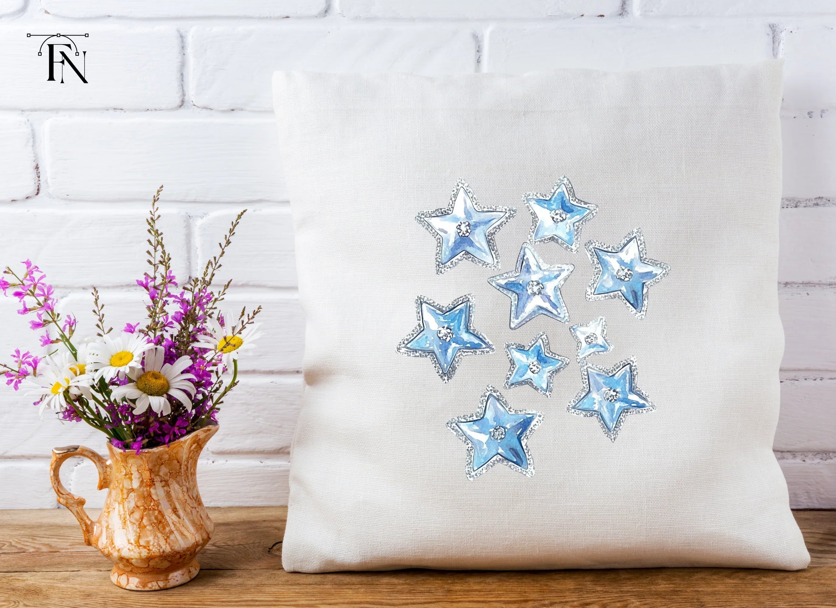 Sparkling Blue Star Gemstone Clipart Bundle